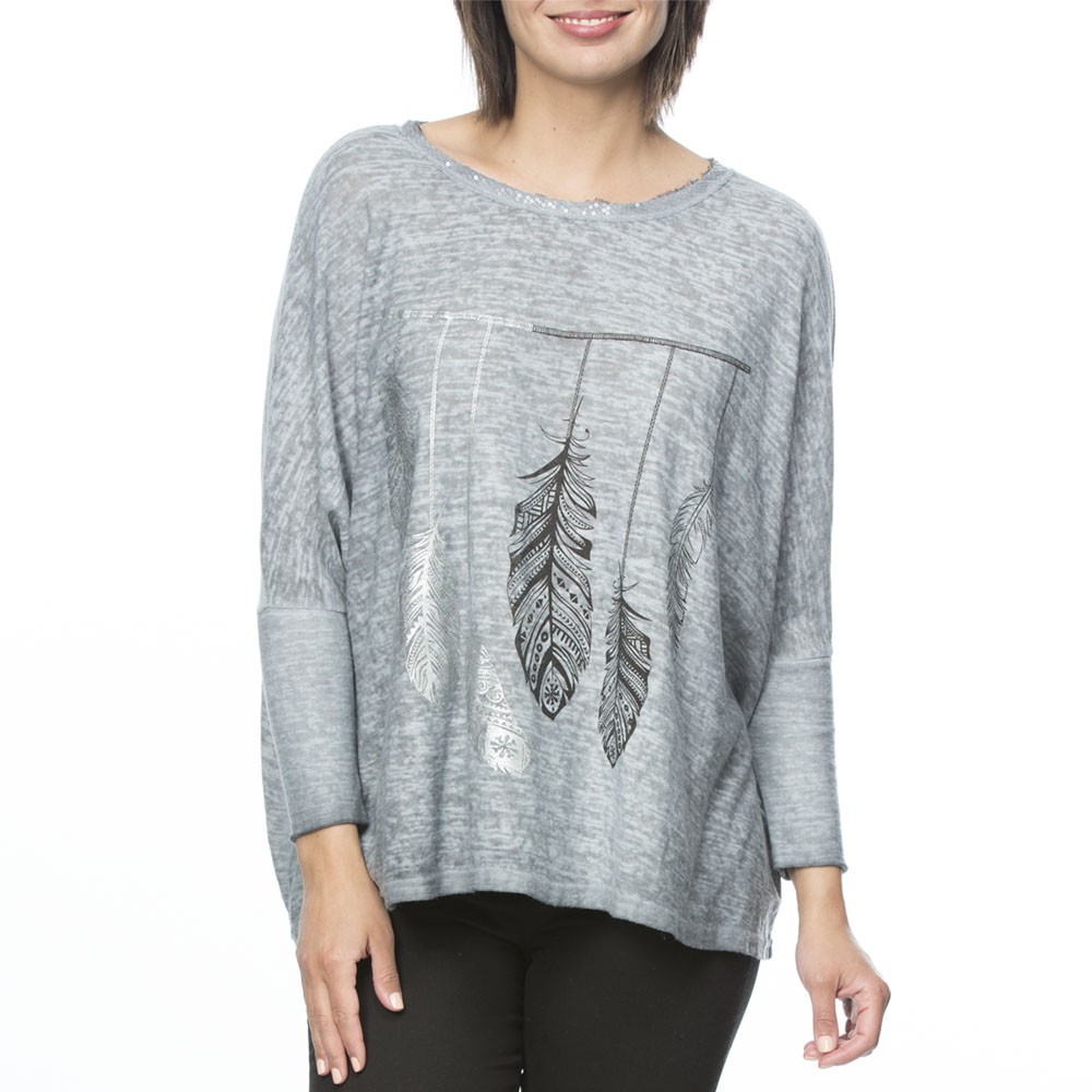 Feather Print Knit Top