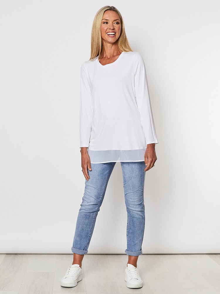 Long Sleeve Georgette Hem Top