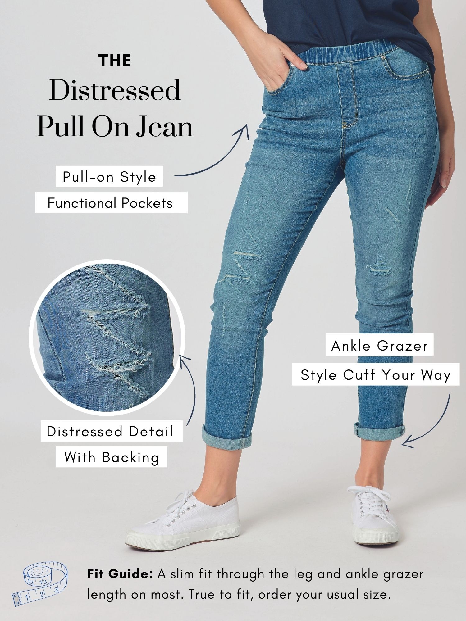 Distressed Pull On Jean