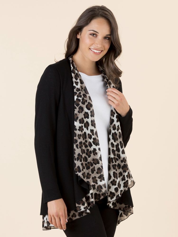 Animal Print Trim Cardigan