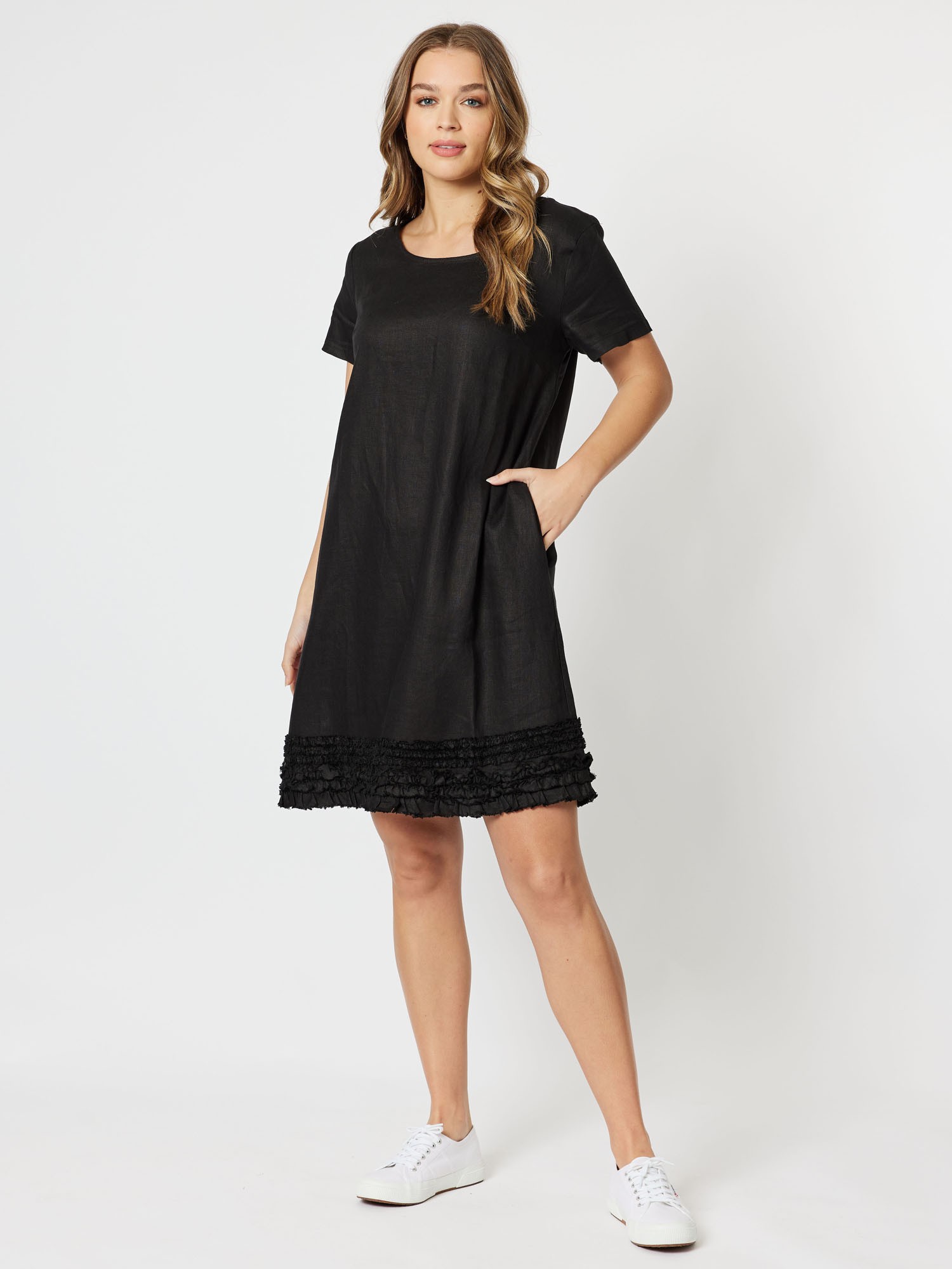 Ruffle Hem Linen Dress