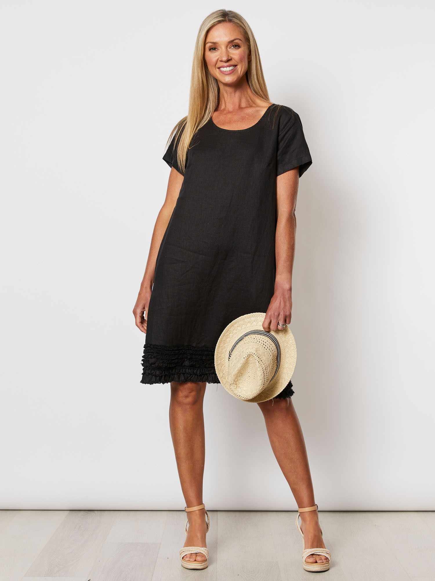 Ruffle Hem Linen Dress