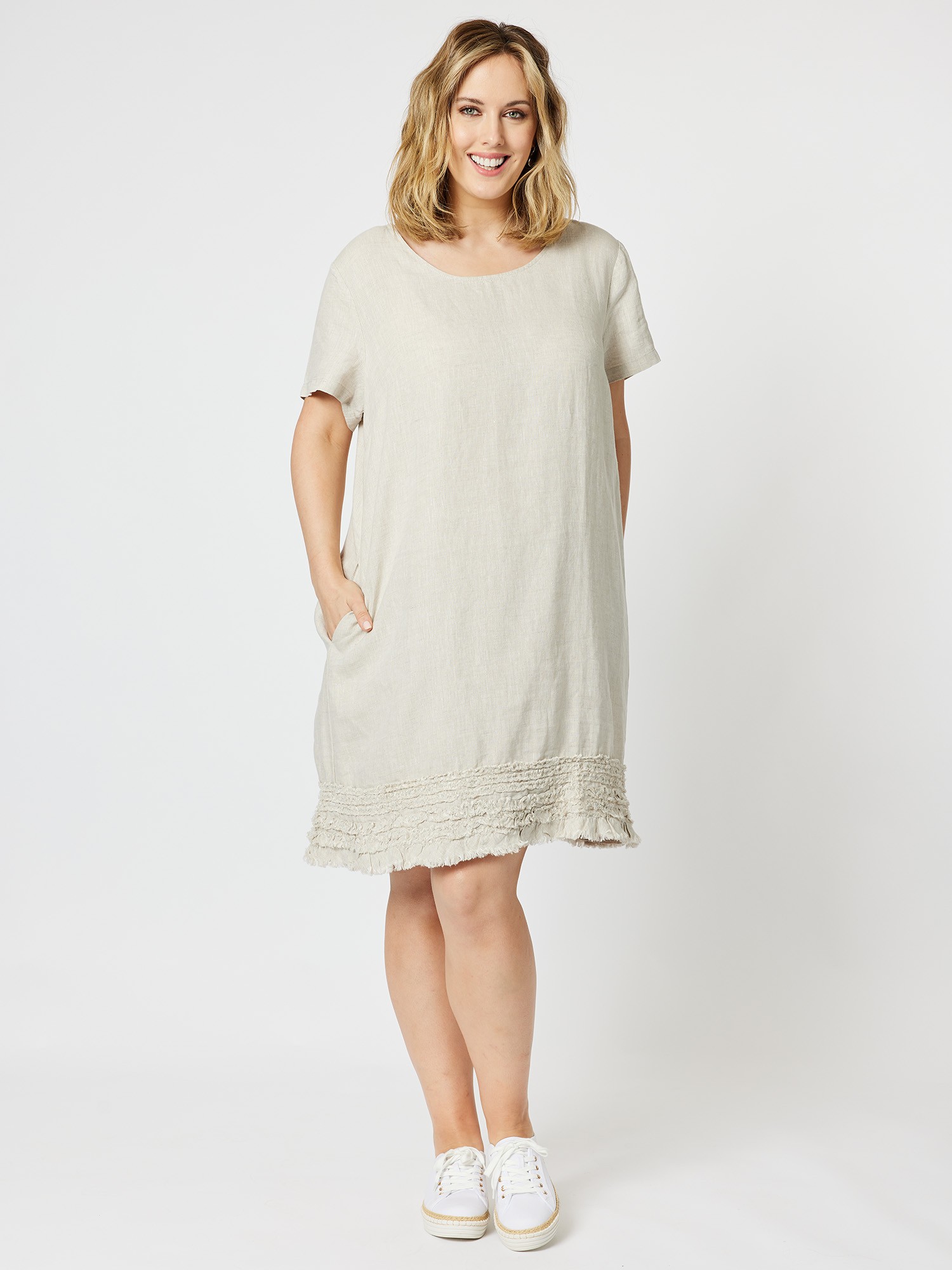 Ruffle Hem Linen Dress