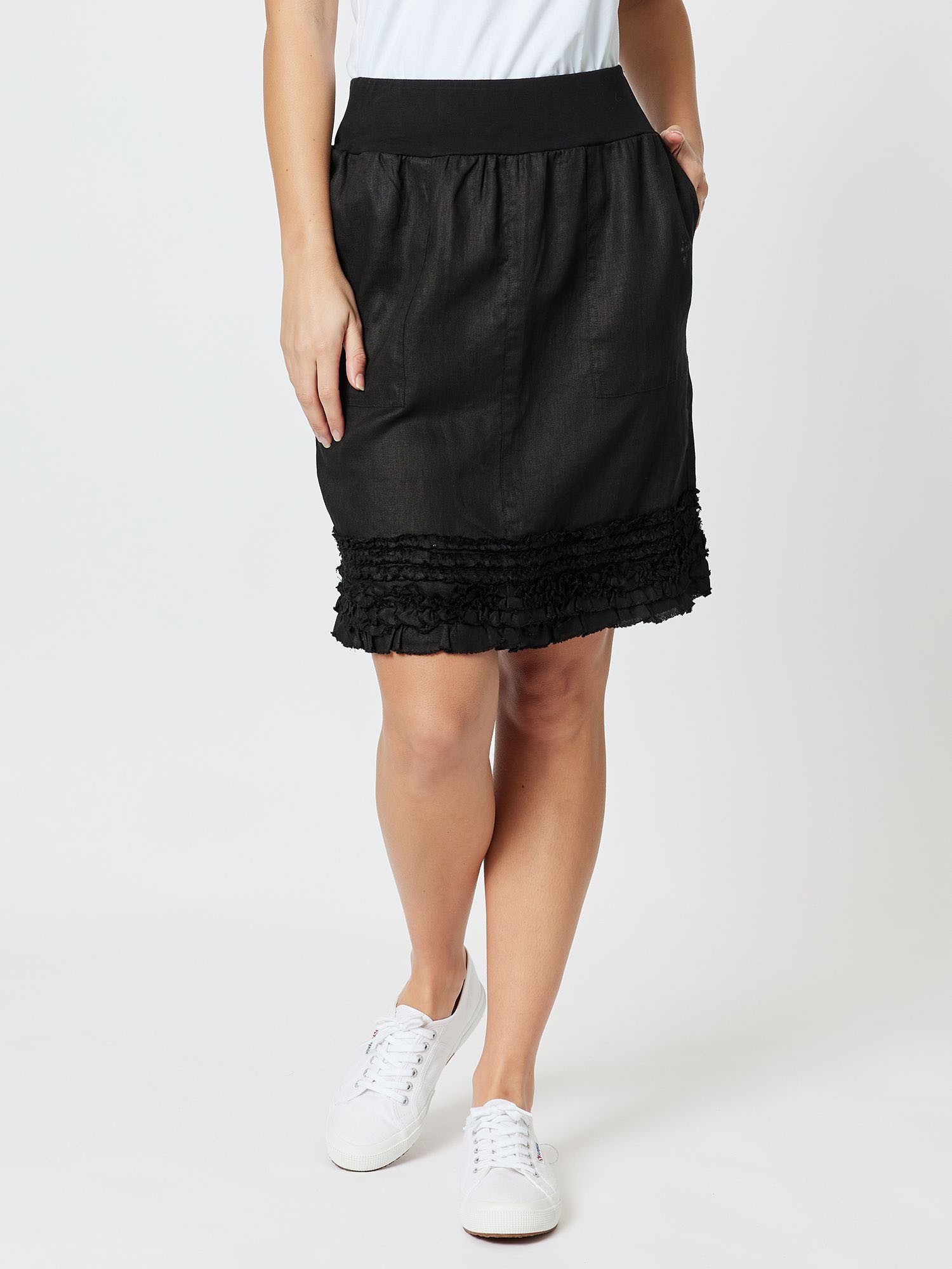 Ruffle Hem Linen Skirt