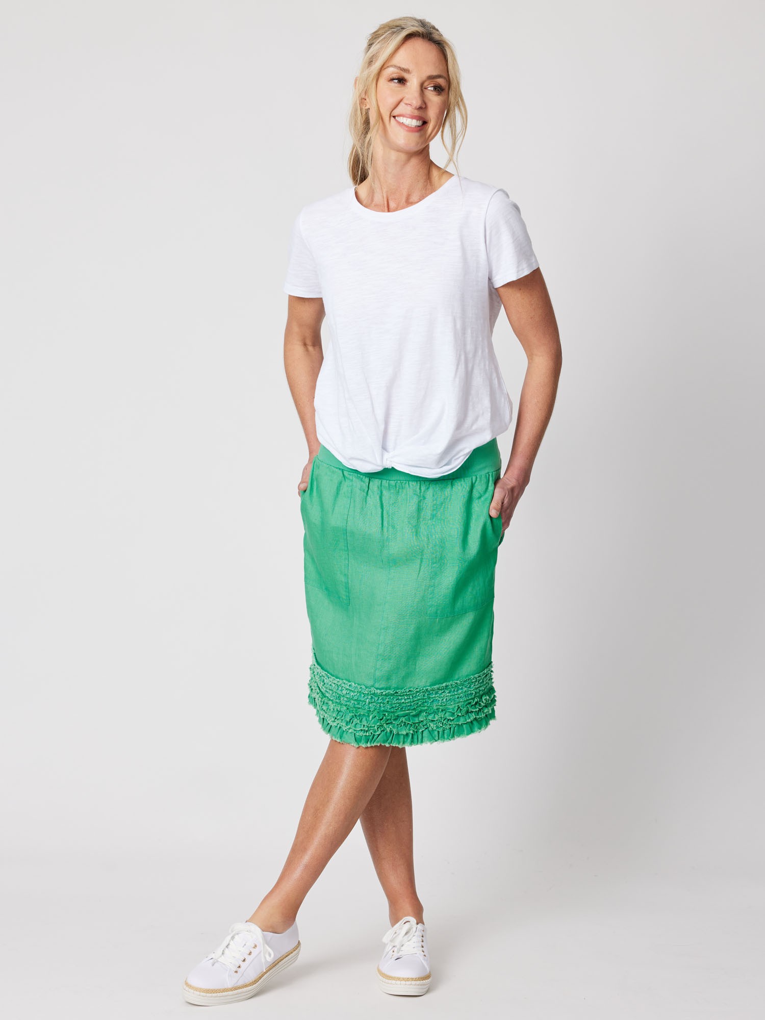 Ruffle Hem Linen Skirt