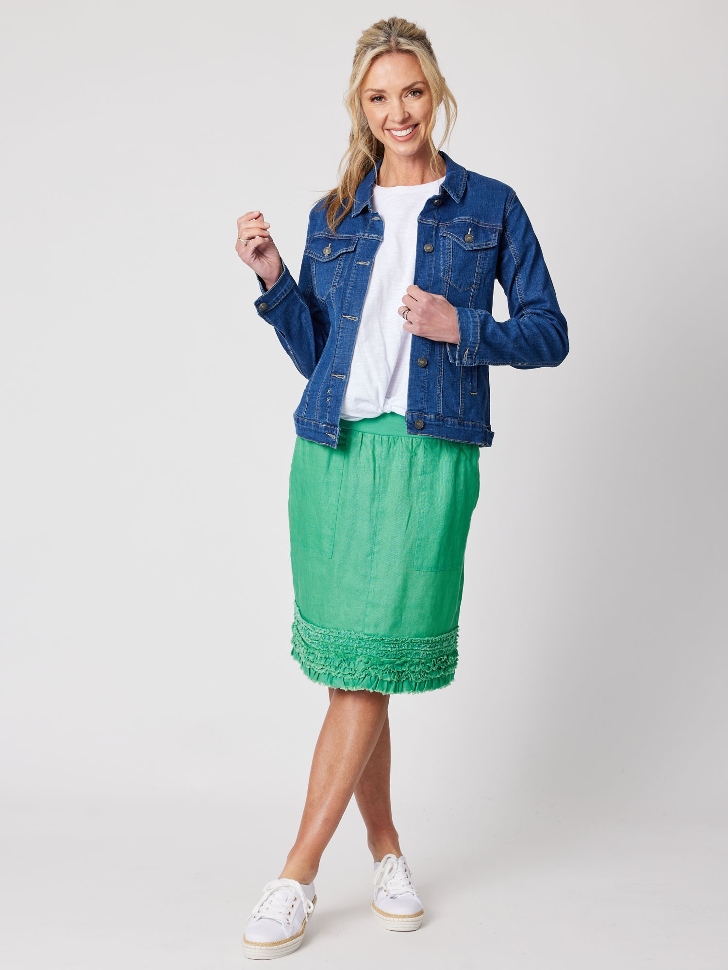 Ruffle Hem Linen Skirt