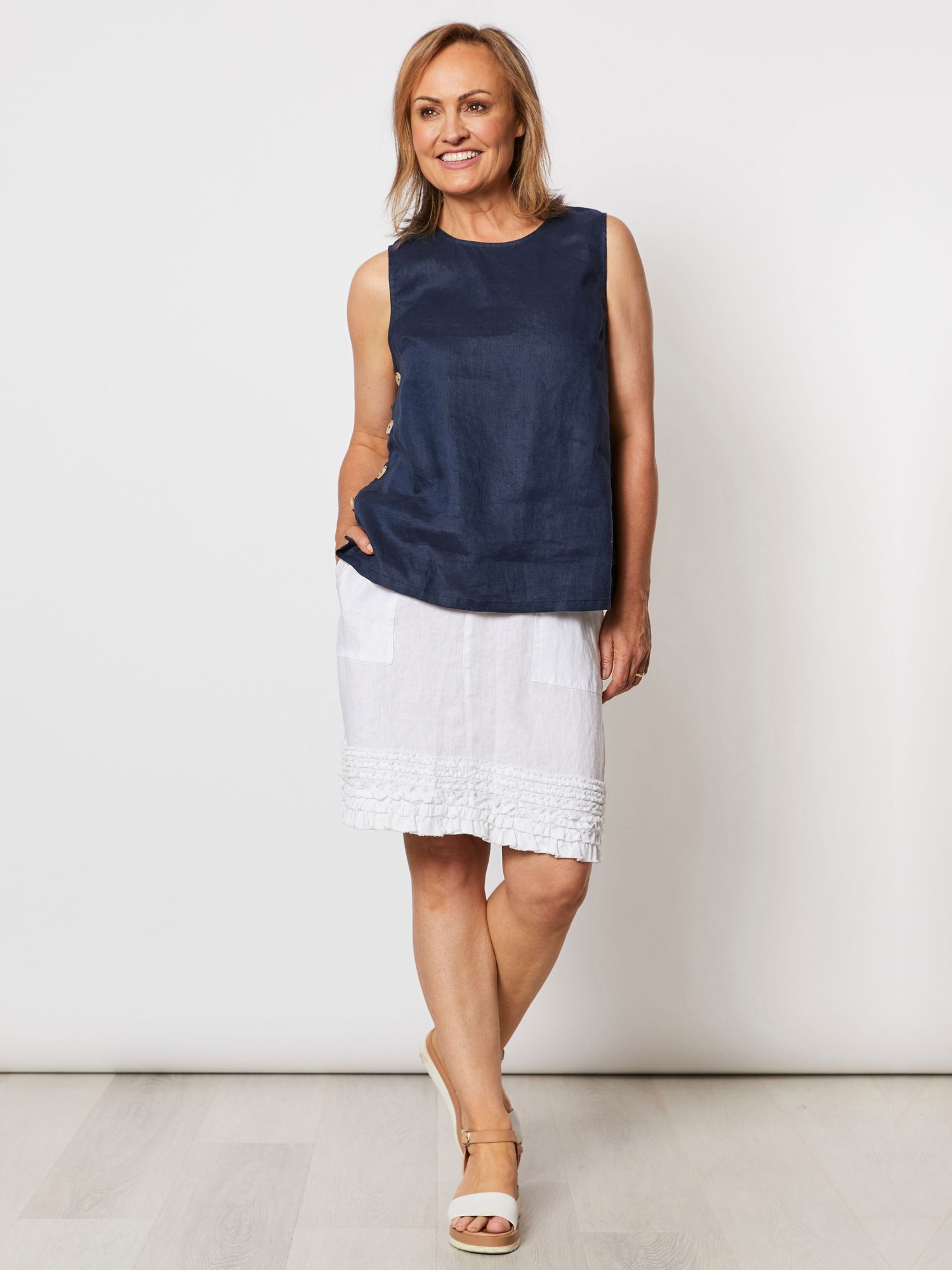 Ruffle Hem Linen Skirt