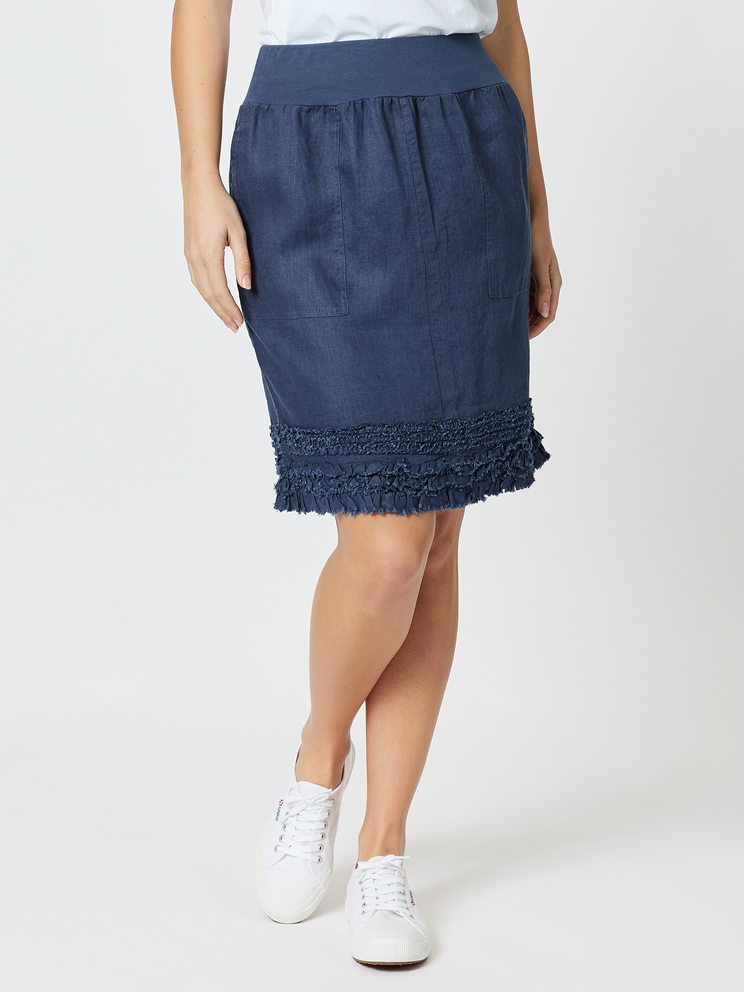 Ruffle Hem Linen Skirt