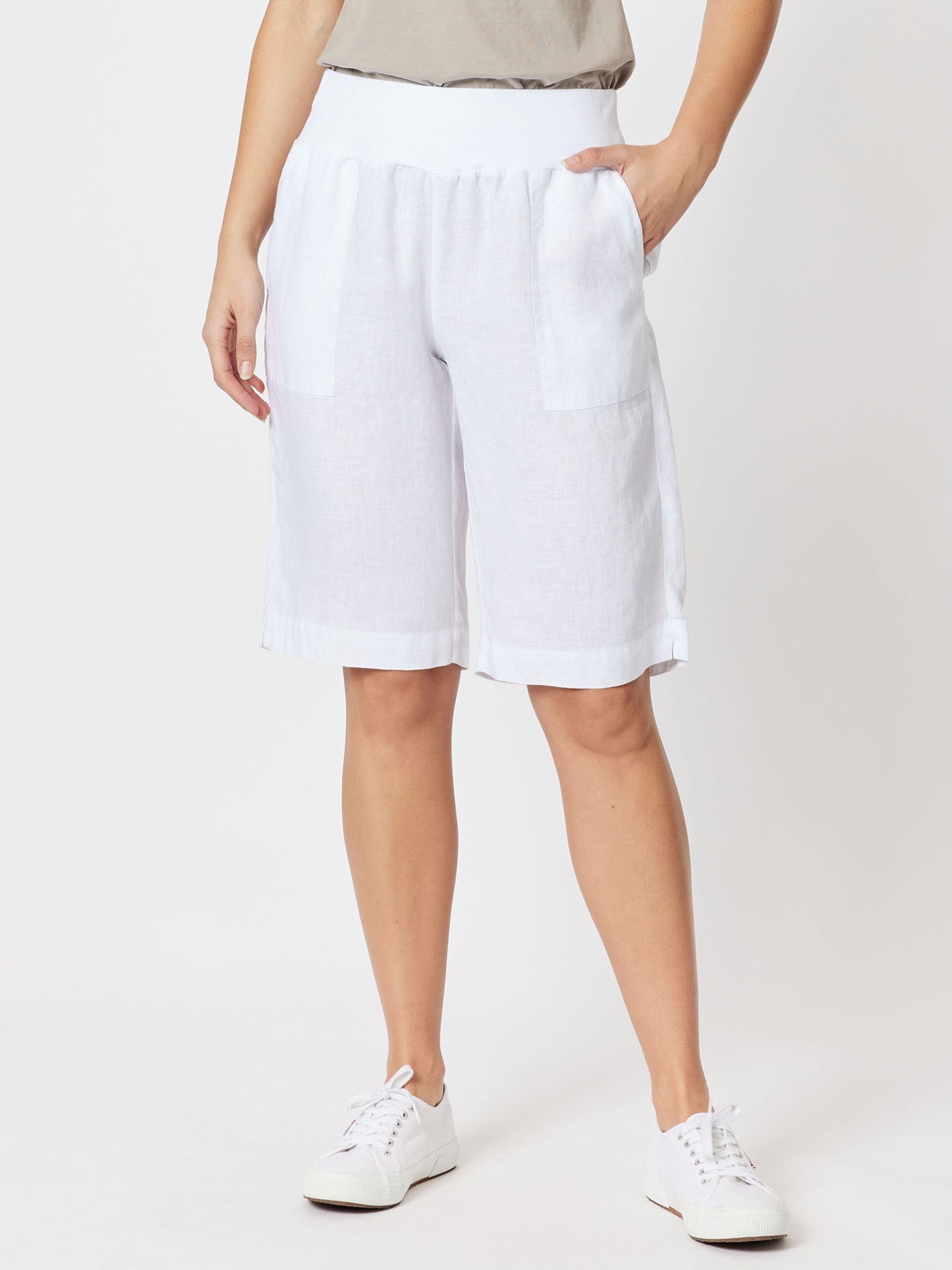 Ribbed Waist Linen Short