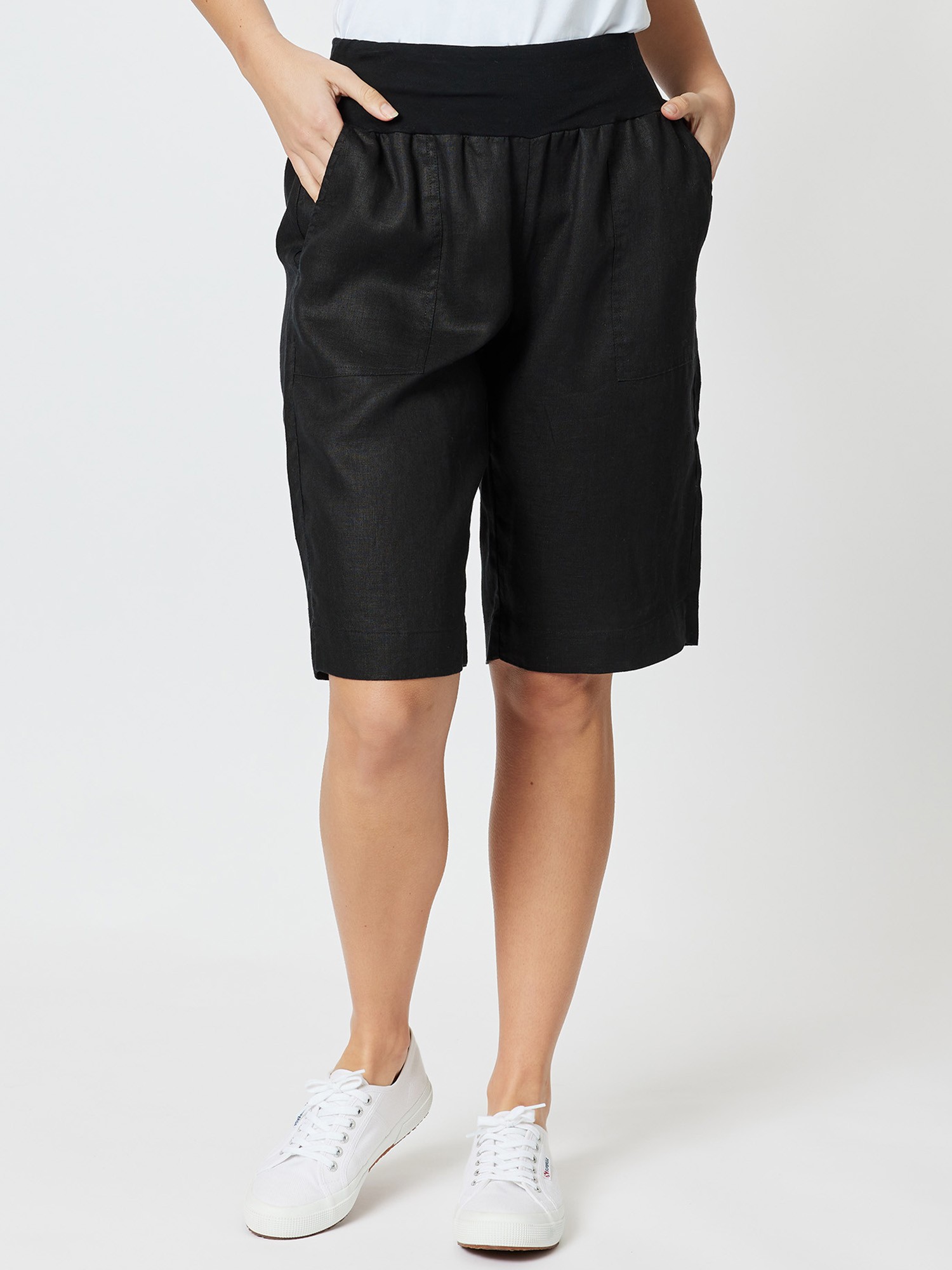 Ribbed Waist Linen Short