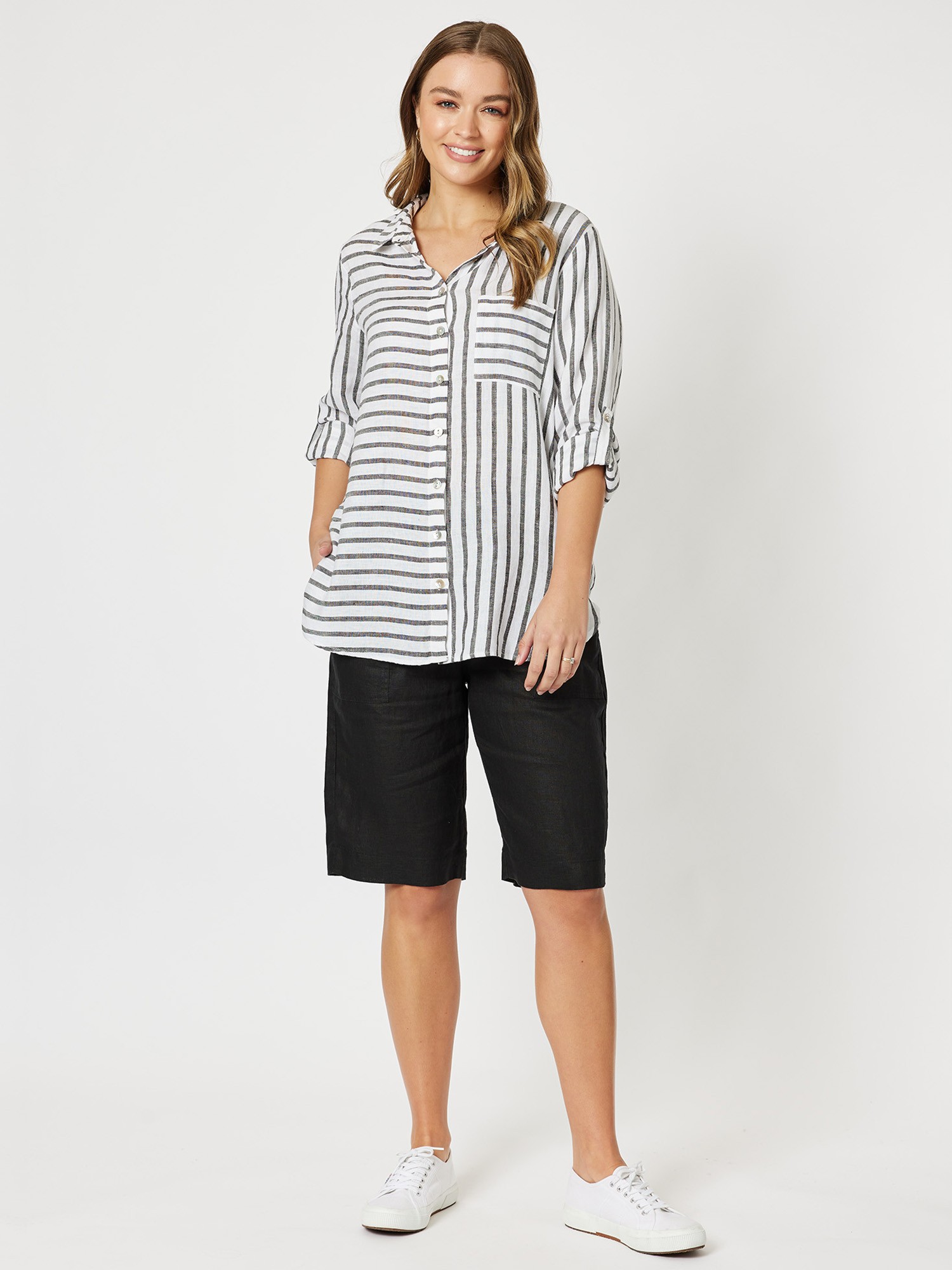 Ribbed Waist Linen Short