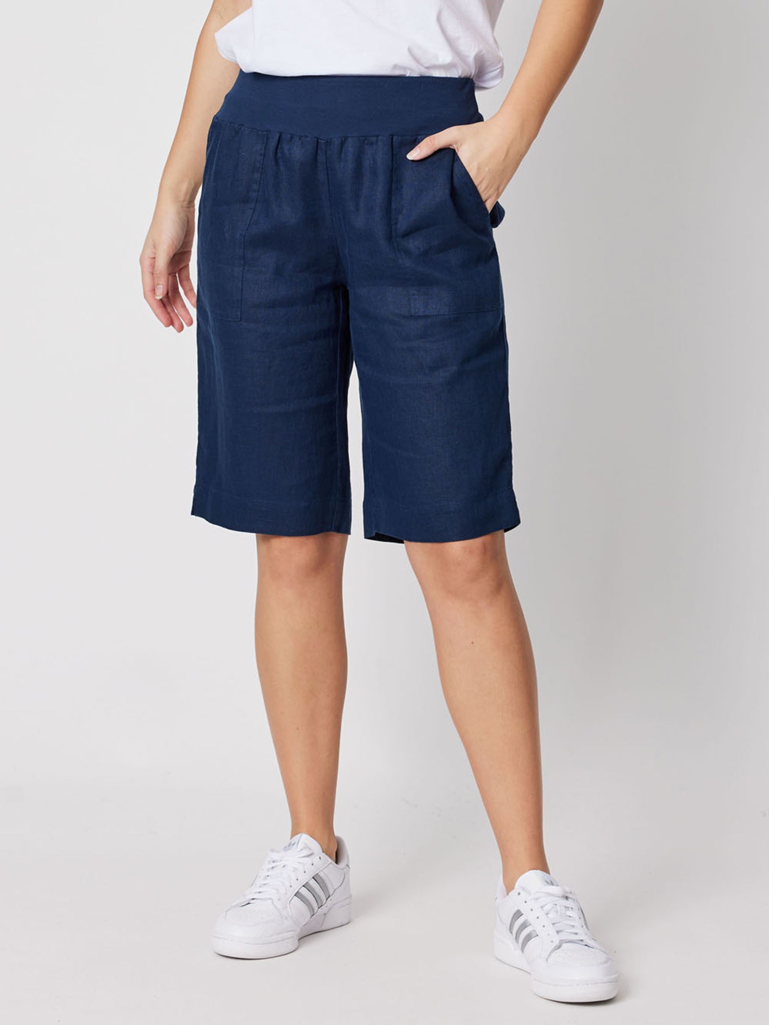 Ribbed Waist Linen Short