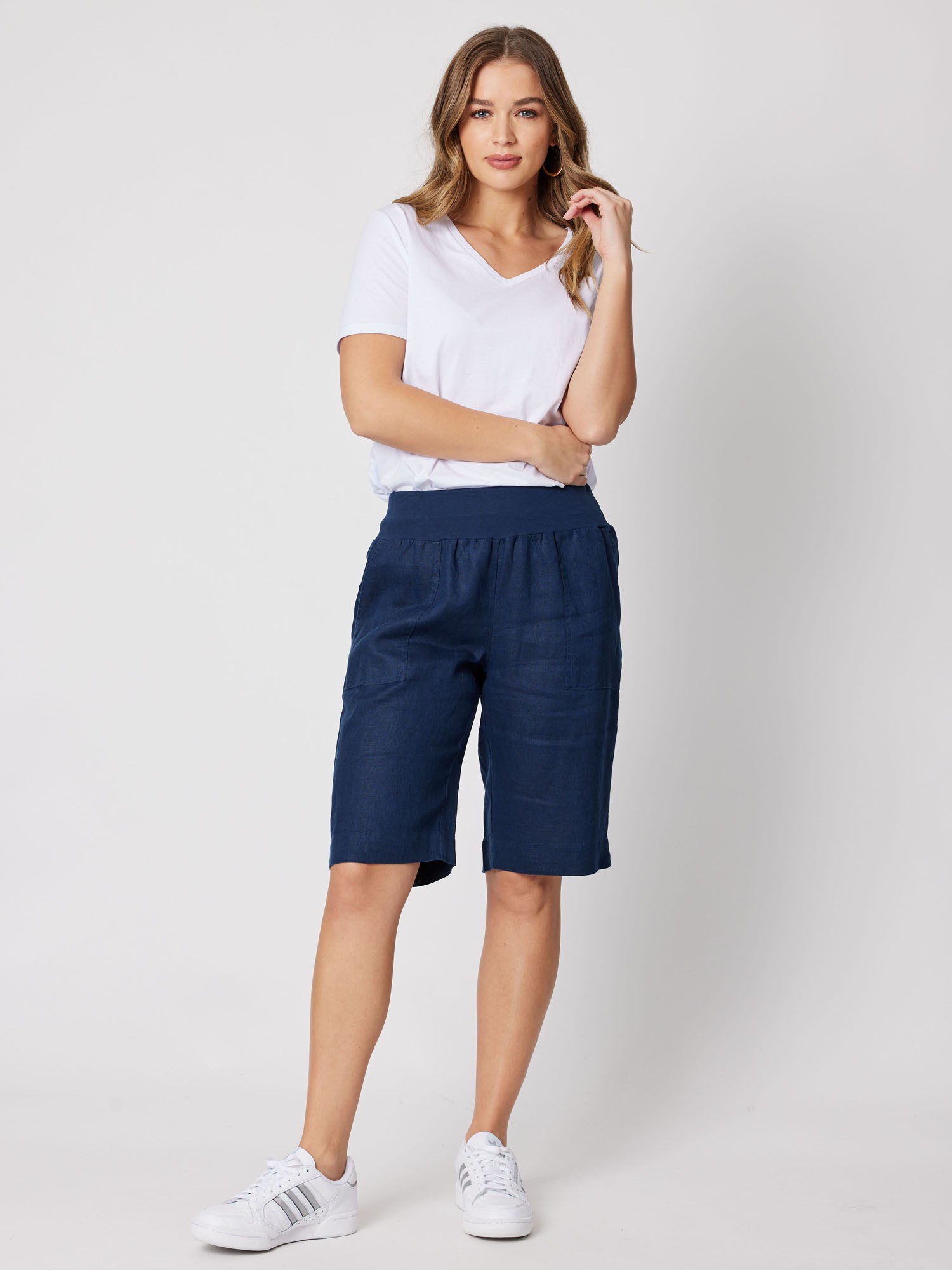 Ribbed Waist Linen Short