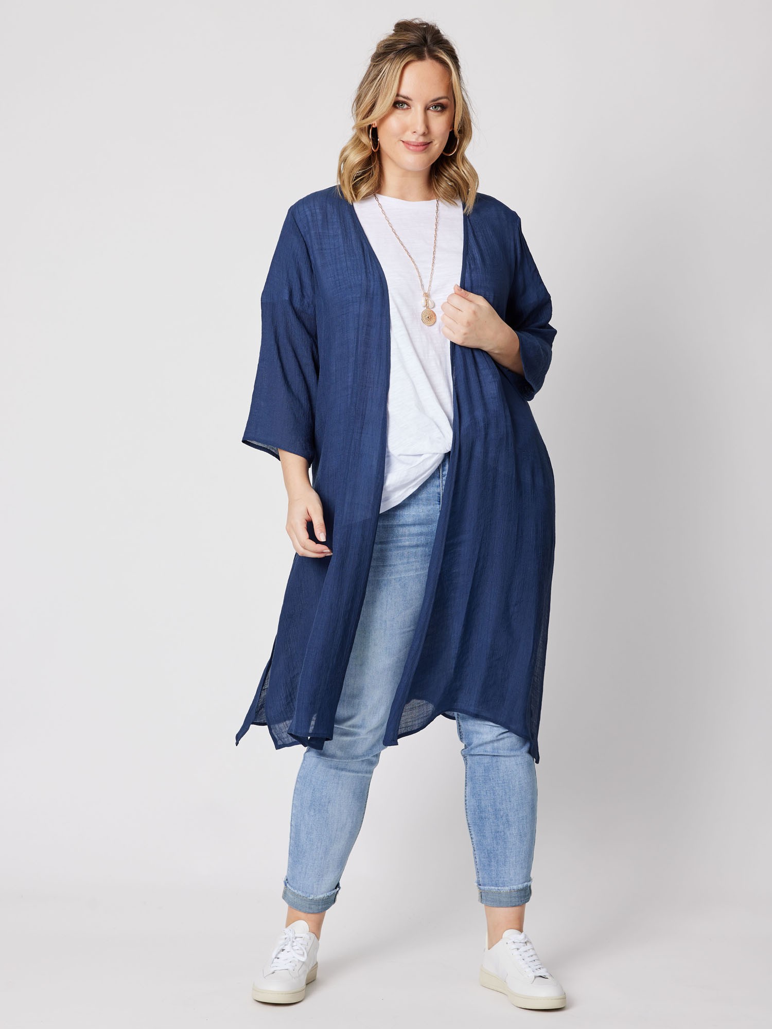 Long Line Crinkle Viscose Cardigan