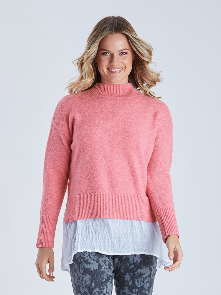 Rib Detail Mock-Neck Knit Jumper