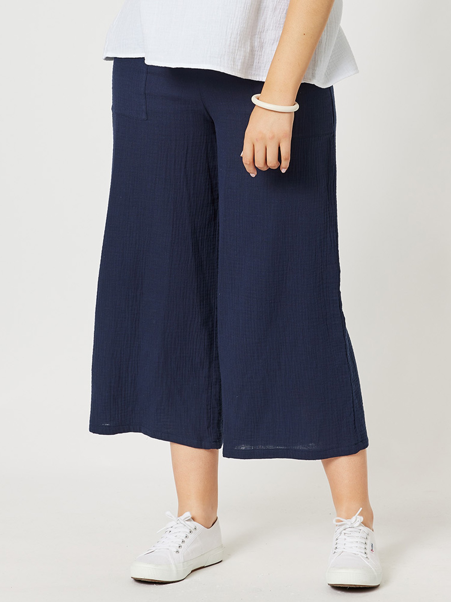 Textured Cotton Wide Leg Pant