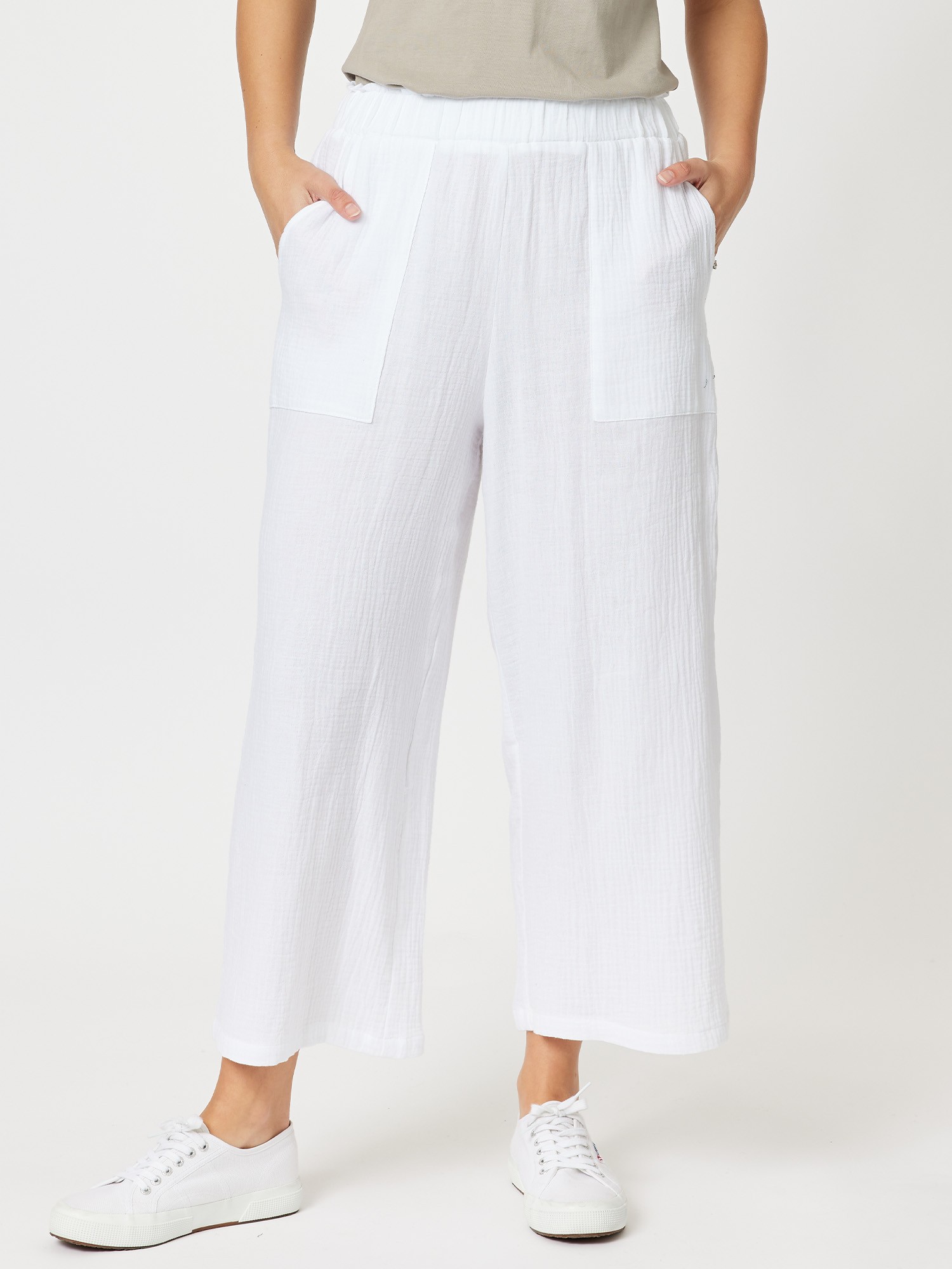 Textured Cotton Wide Leg Pant