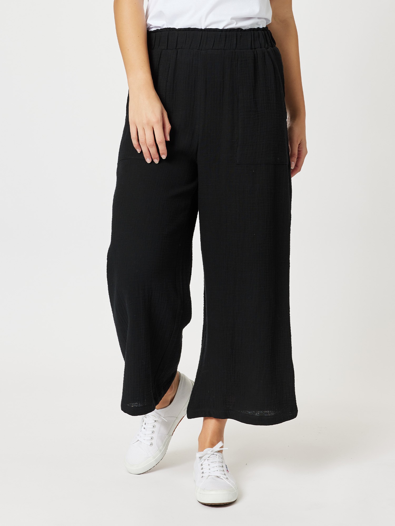 Textured Cotton Wide Leg Pant