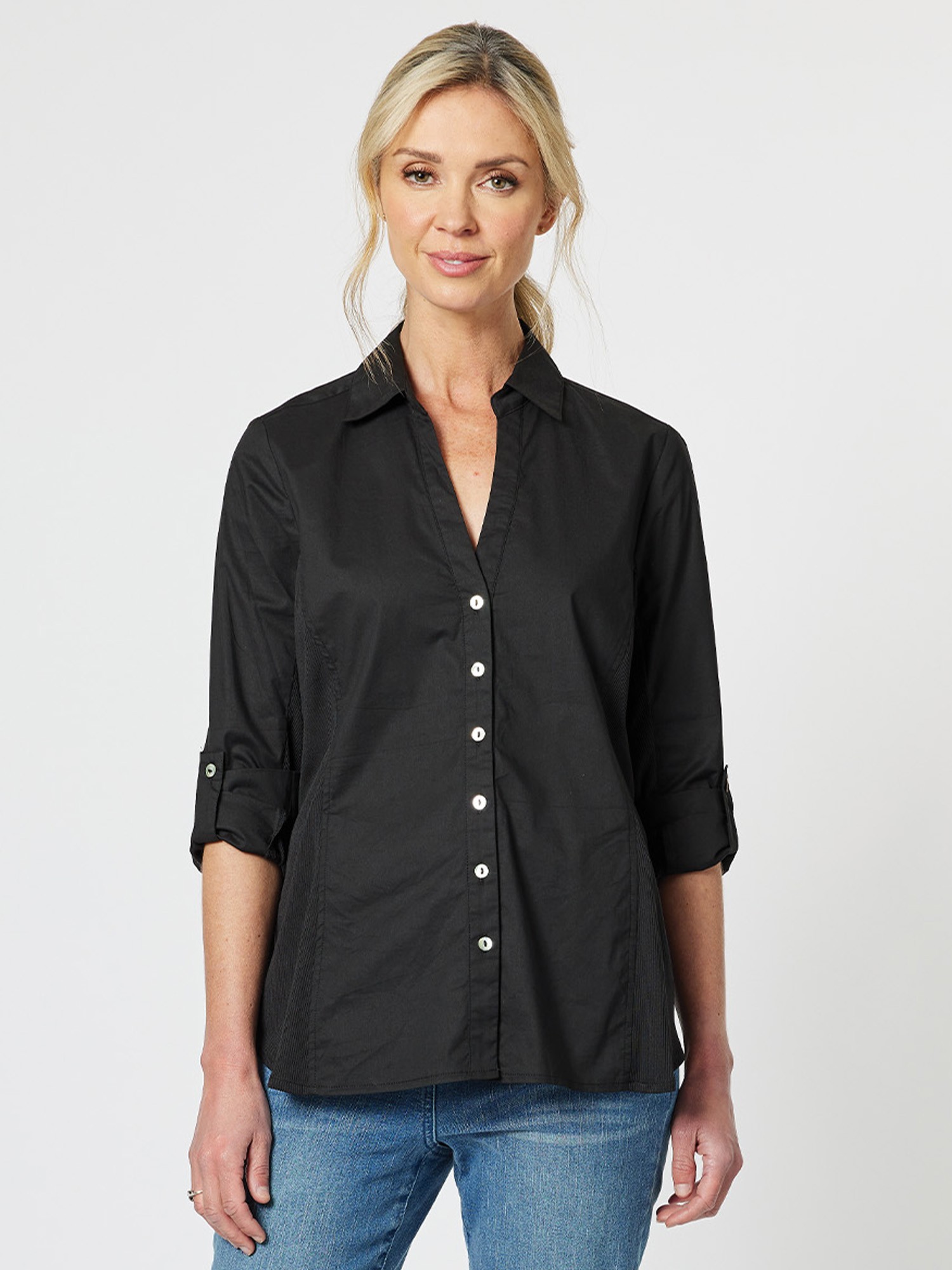 Rib Detail Stretch Cotton Shirt