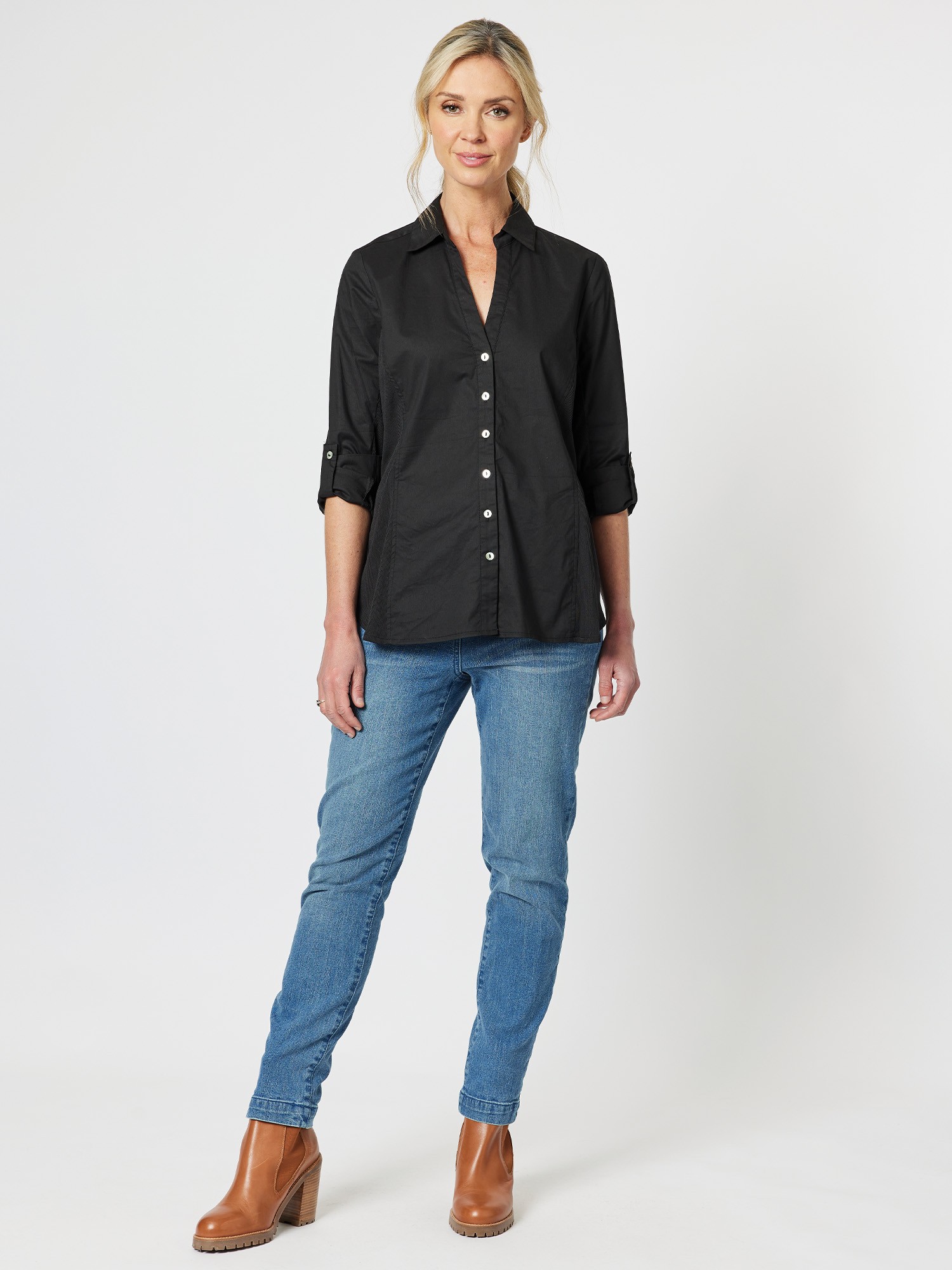 Rib Detail Stretch Cotton Shirt