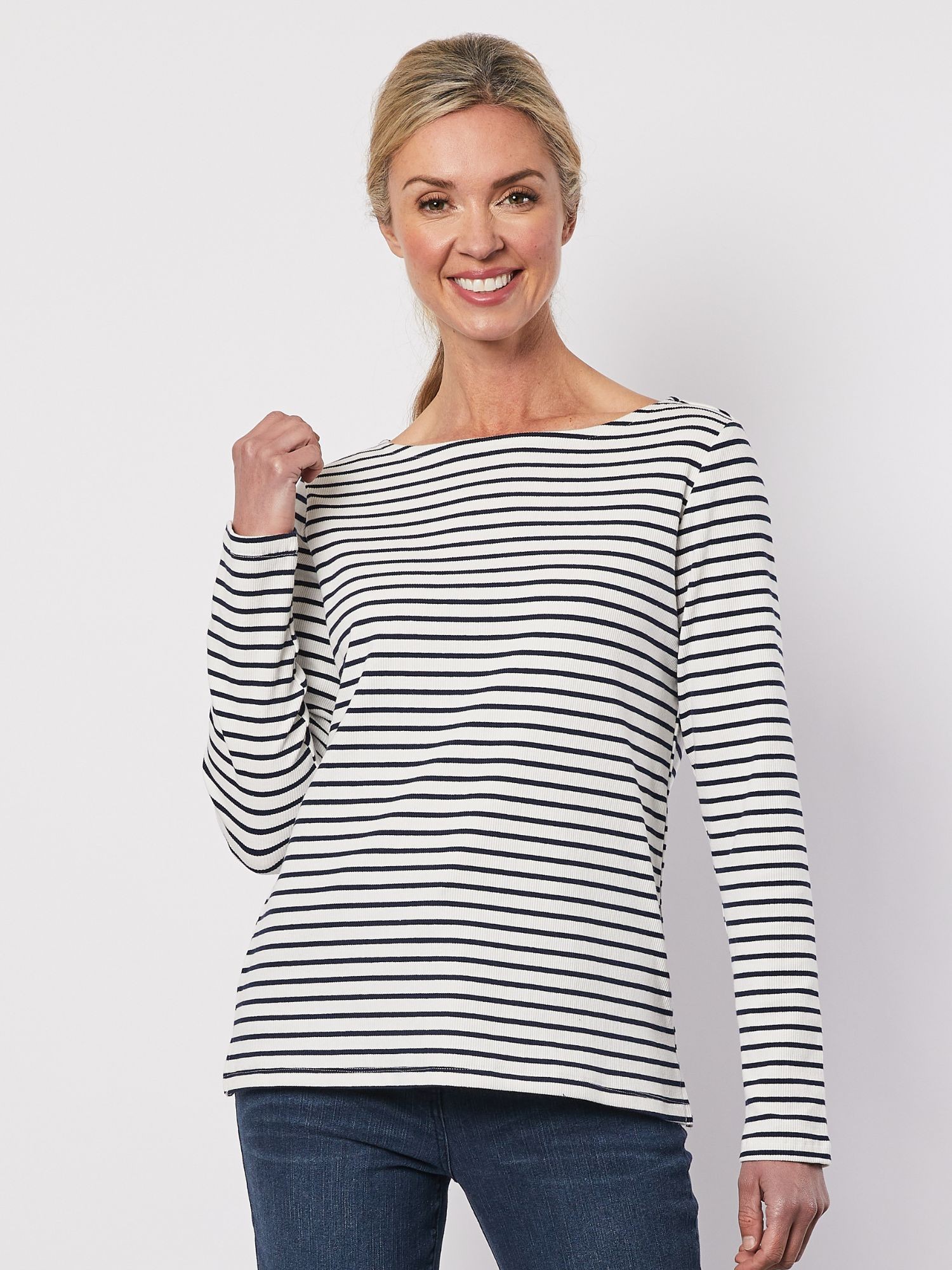 Boatneck Stripe Long Sleeve Top