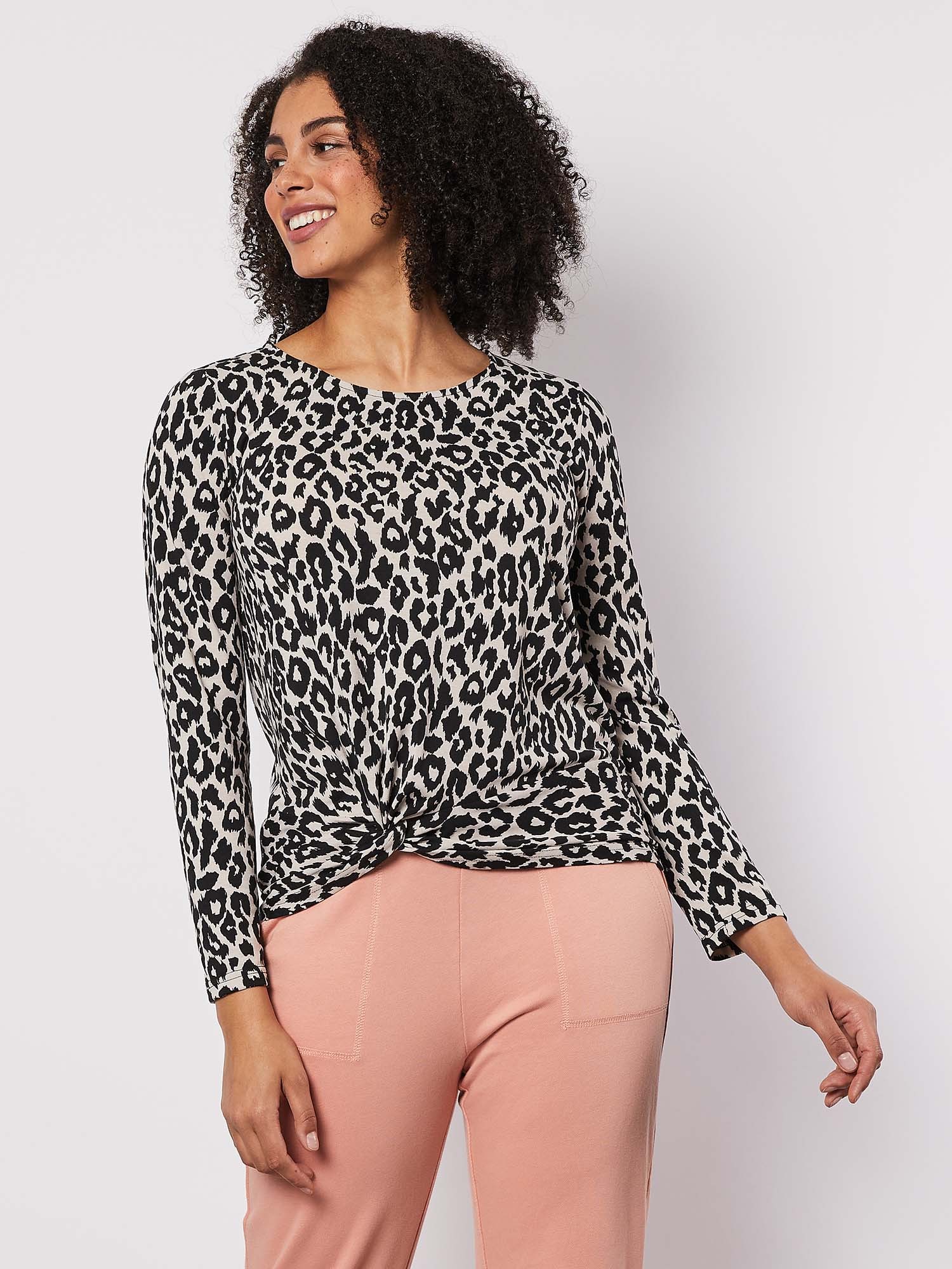 Animal Print Knot Front Tshirt