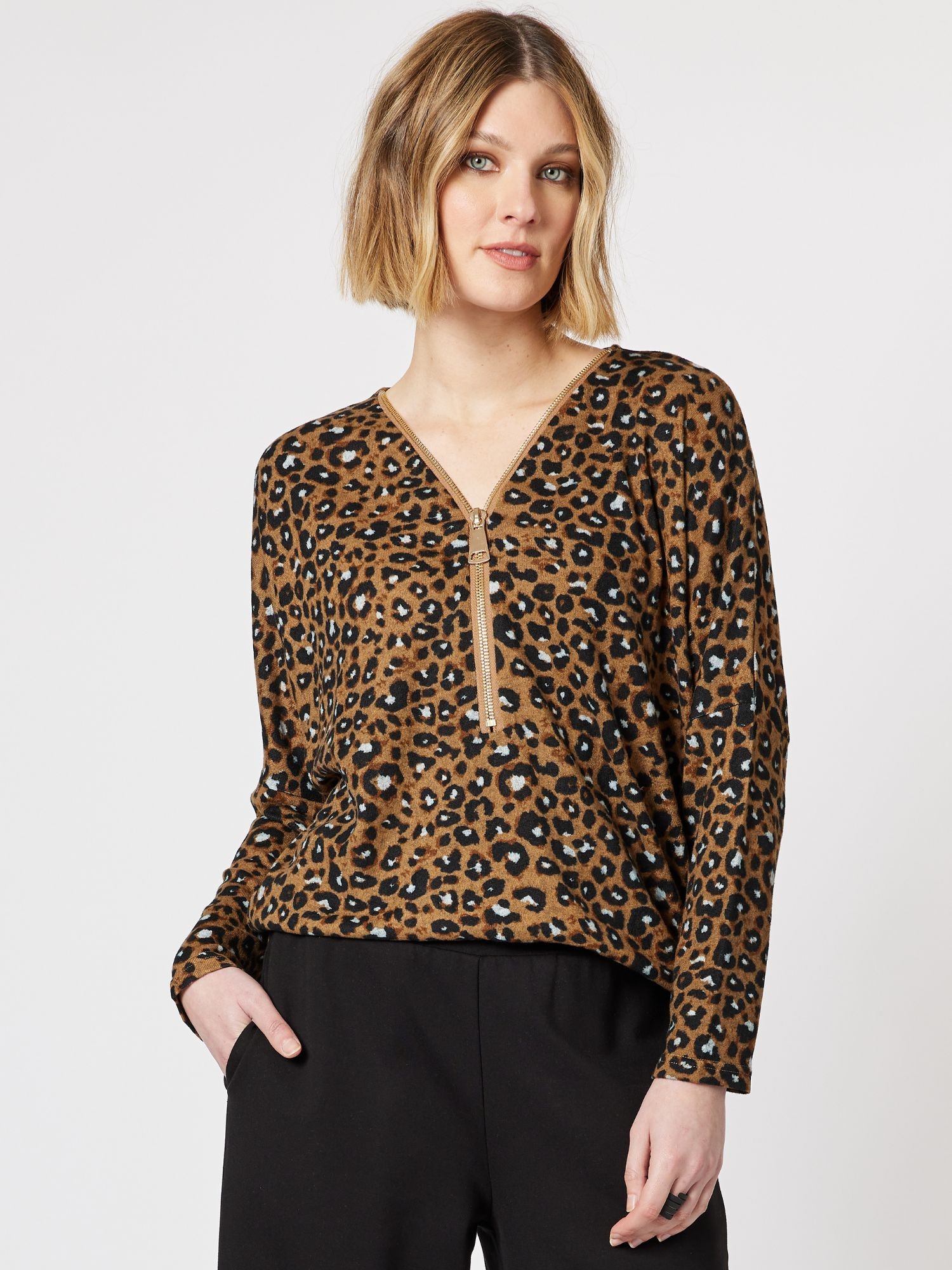 Animal Print Zip Front Top