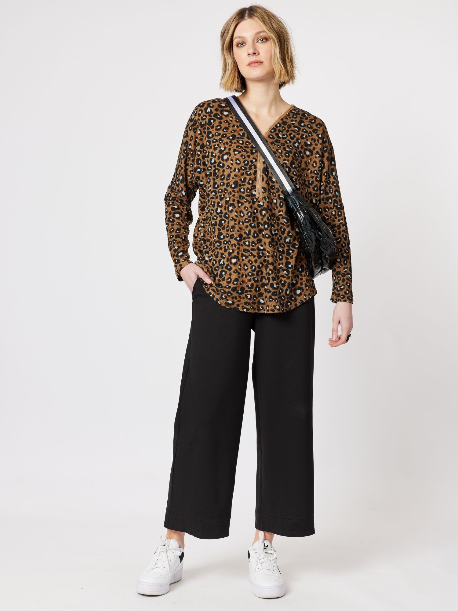 Animal Print Zip Front Top