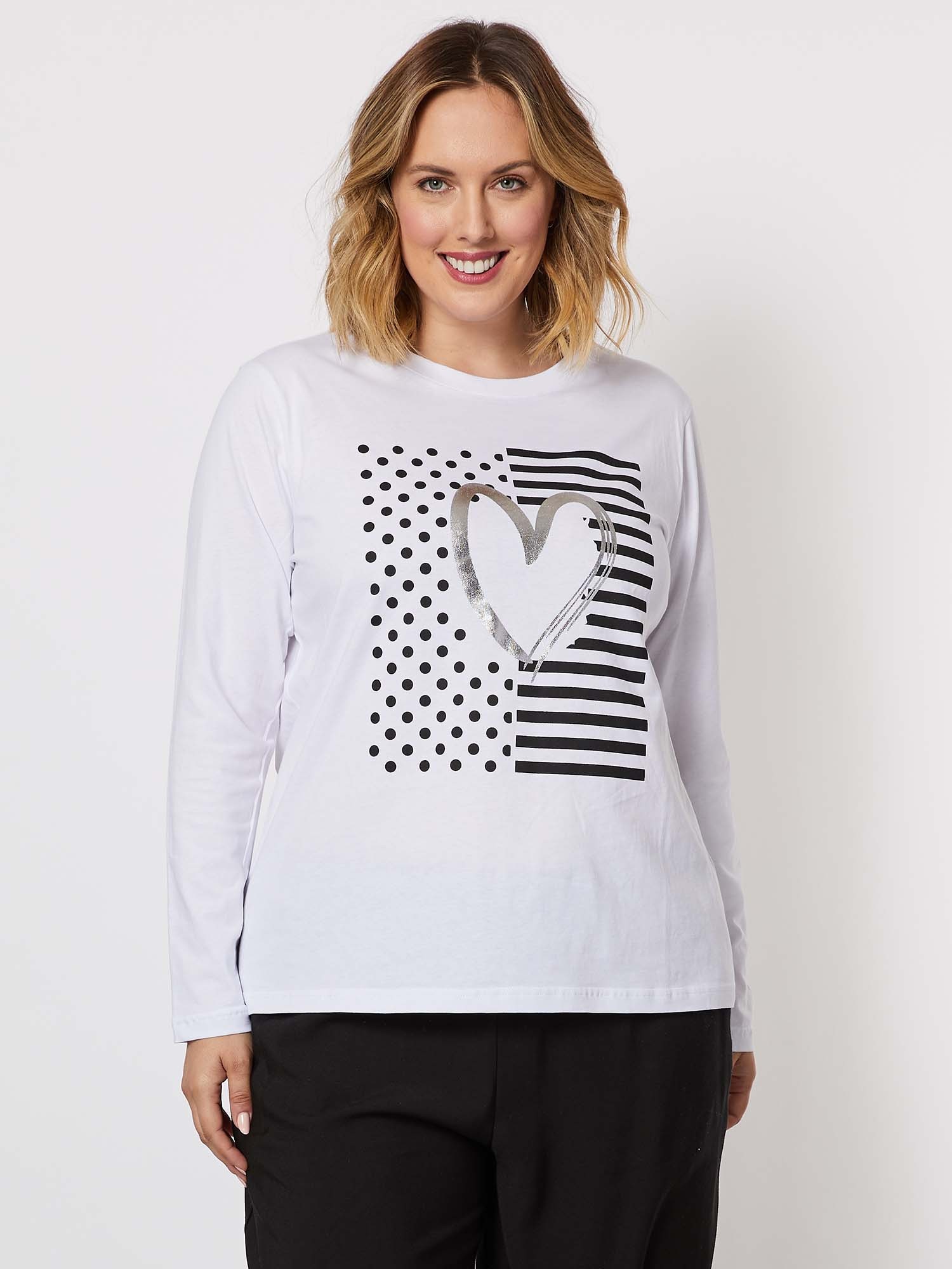 Heart Print Long Sleeve Top