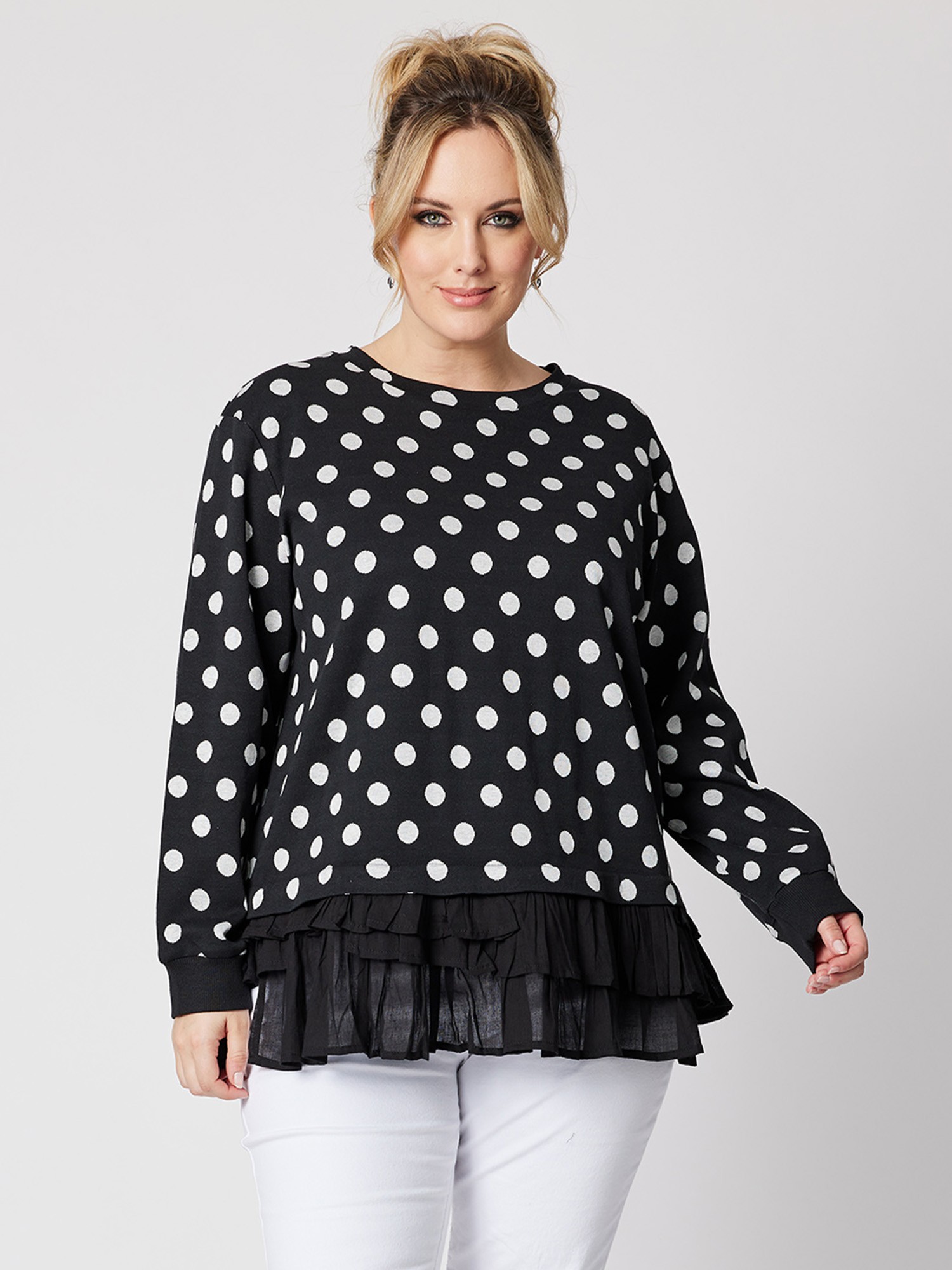 Spot Ruffle Hem Sweatshirt