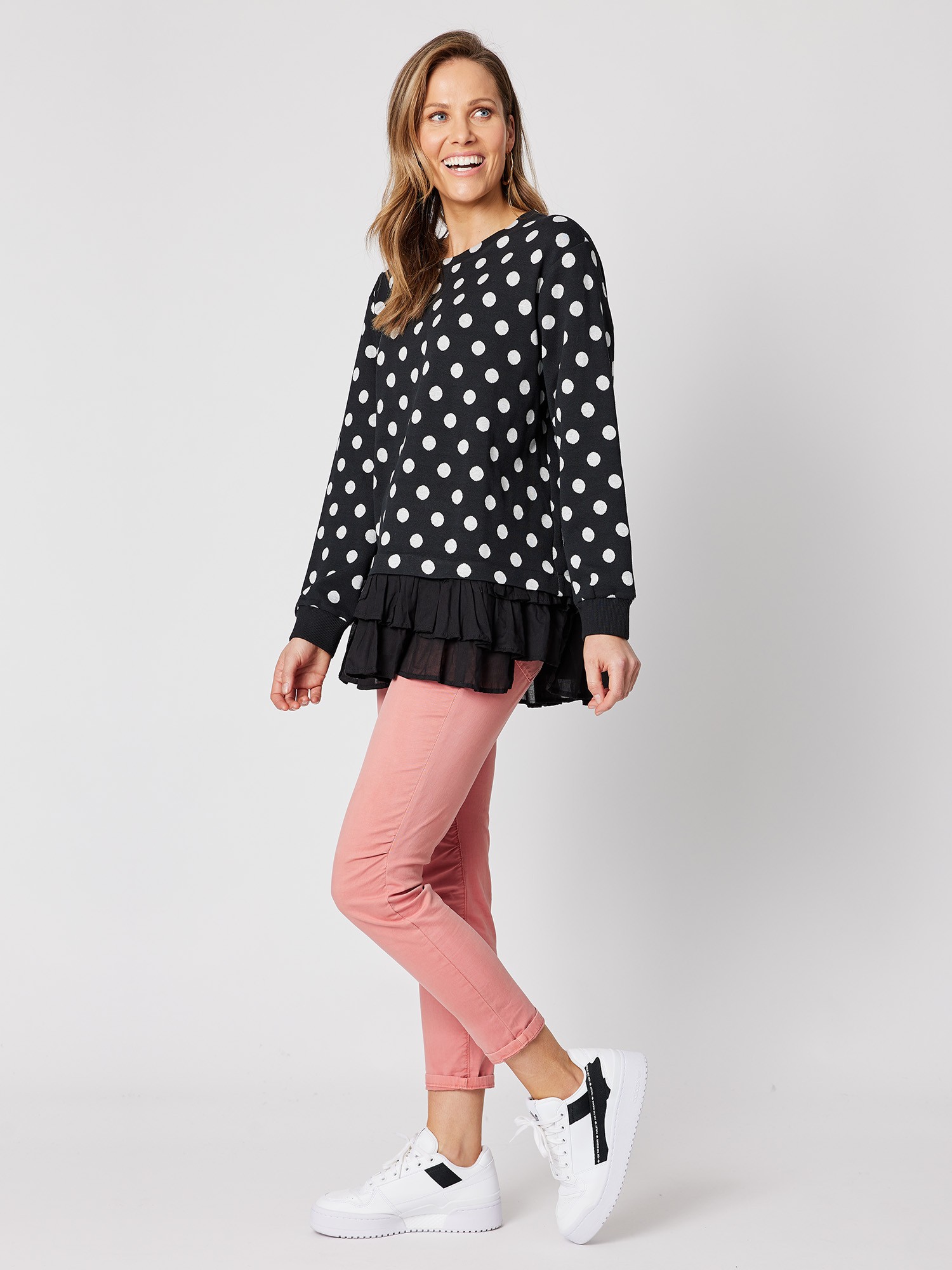 Spot Ruffle Hem Sweatshirt