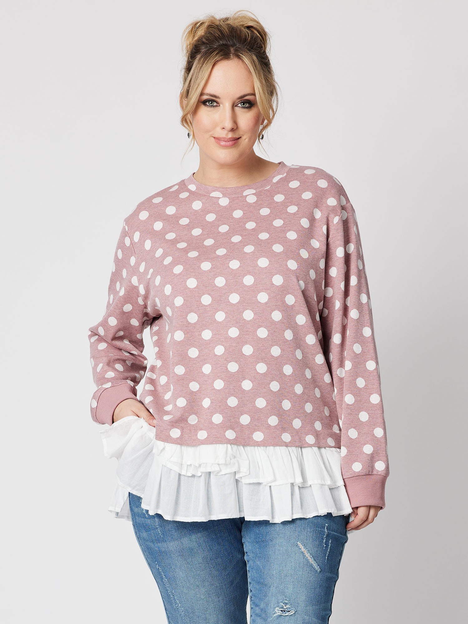 Spot Ruffle Hem Sweatshirt