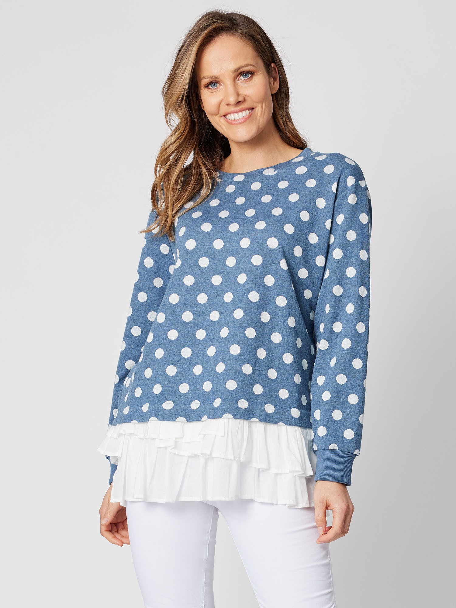 Spot Ruffle Hem Sweatshirt