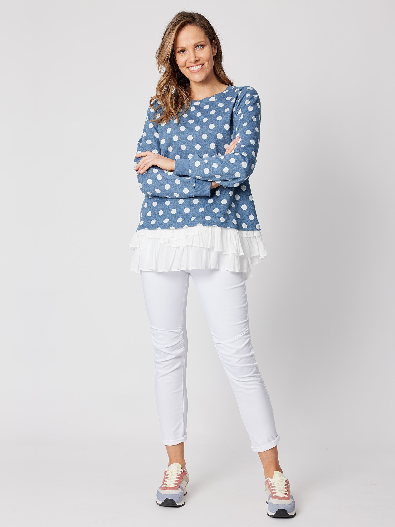 Spot Ruffle Hem Sweatshirt