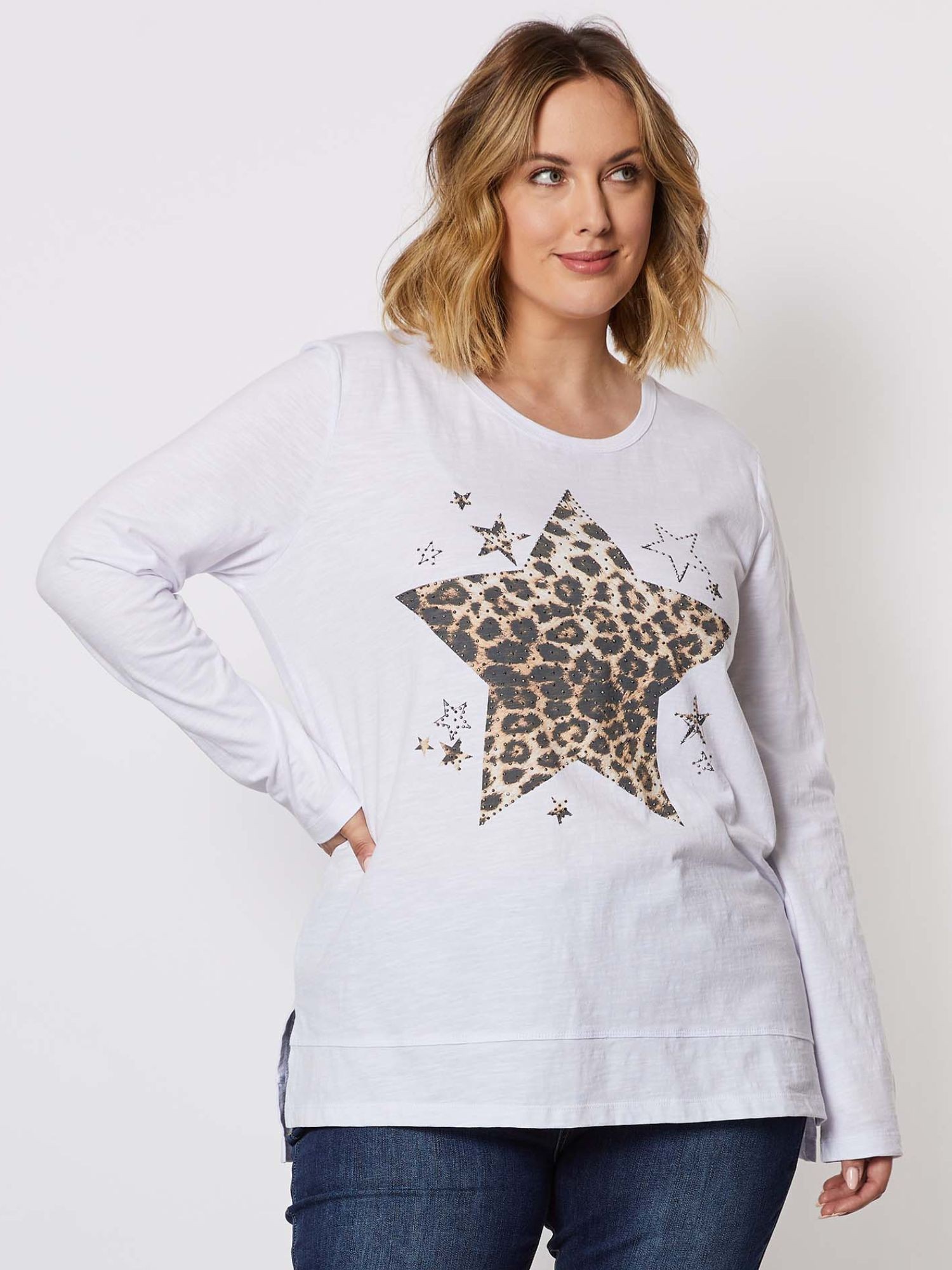 Animal Star Print Long Sleeve Cotton Top