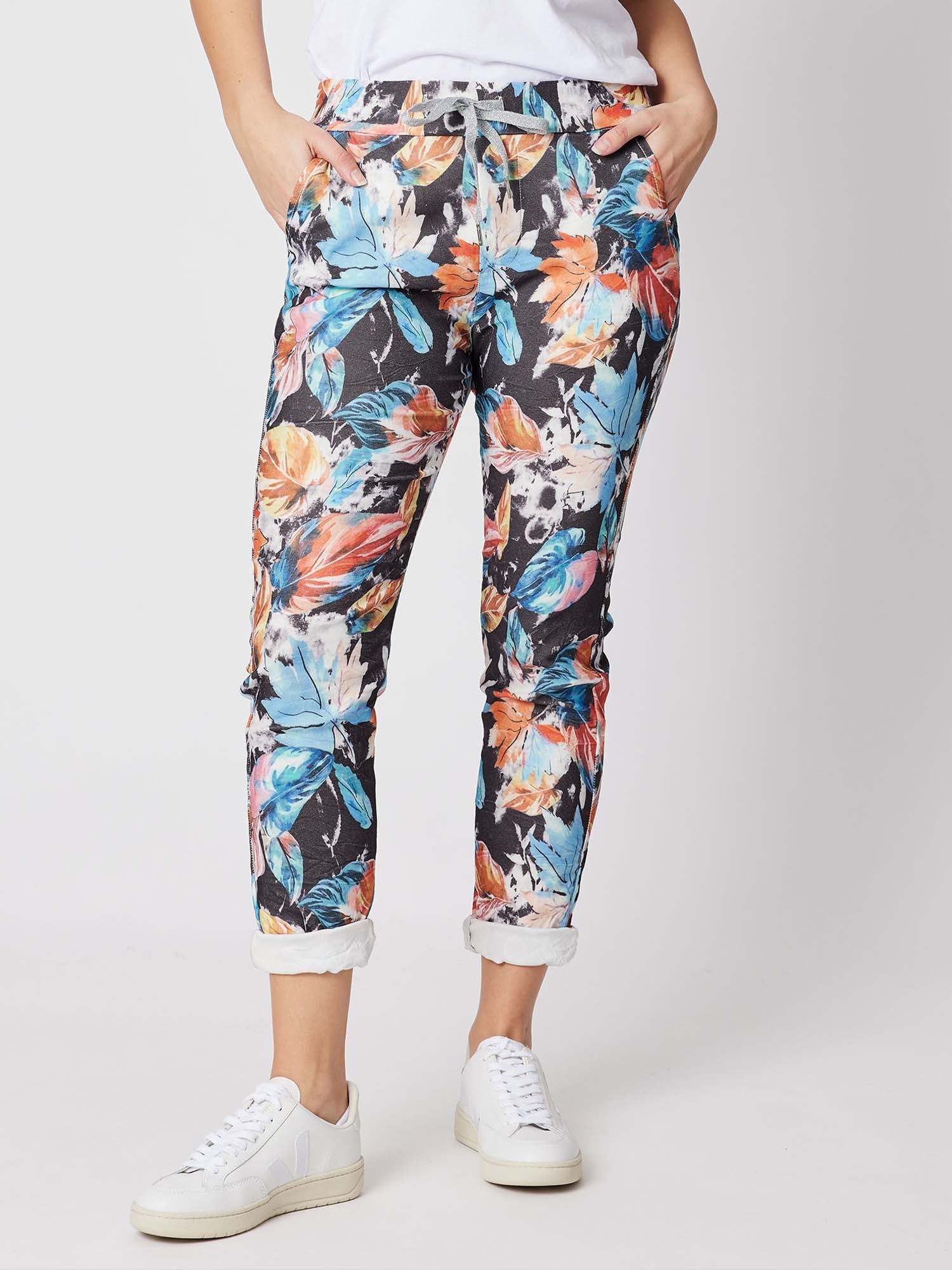 Leaf Print Crushed Stretch Jeans