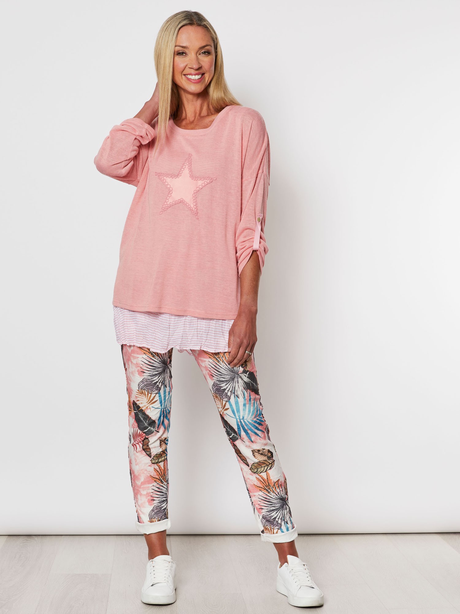 Leaf Print Crushed Stretch Jean