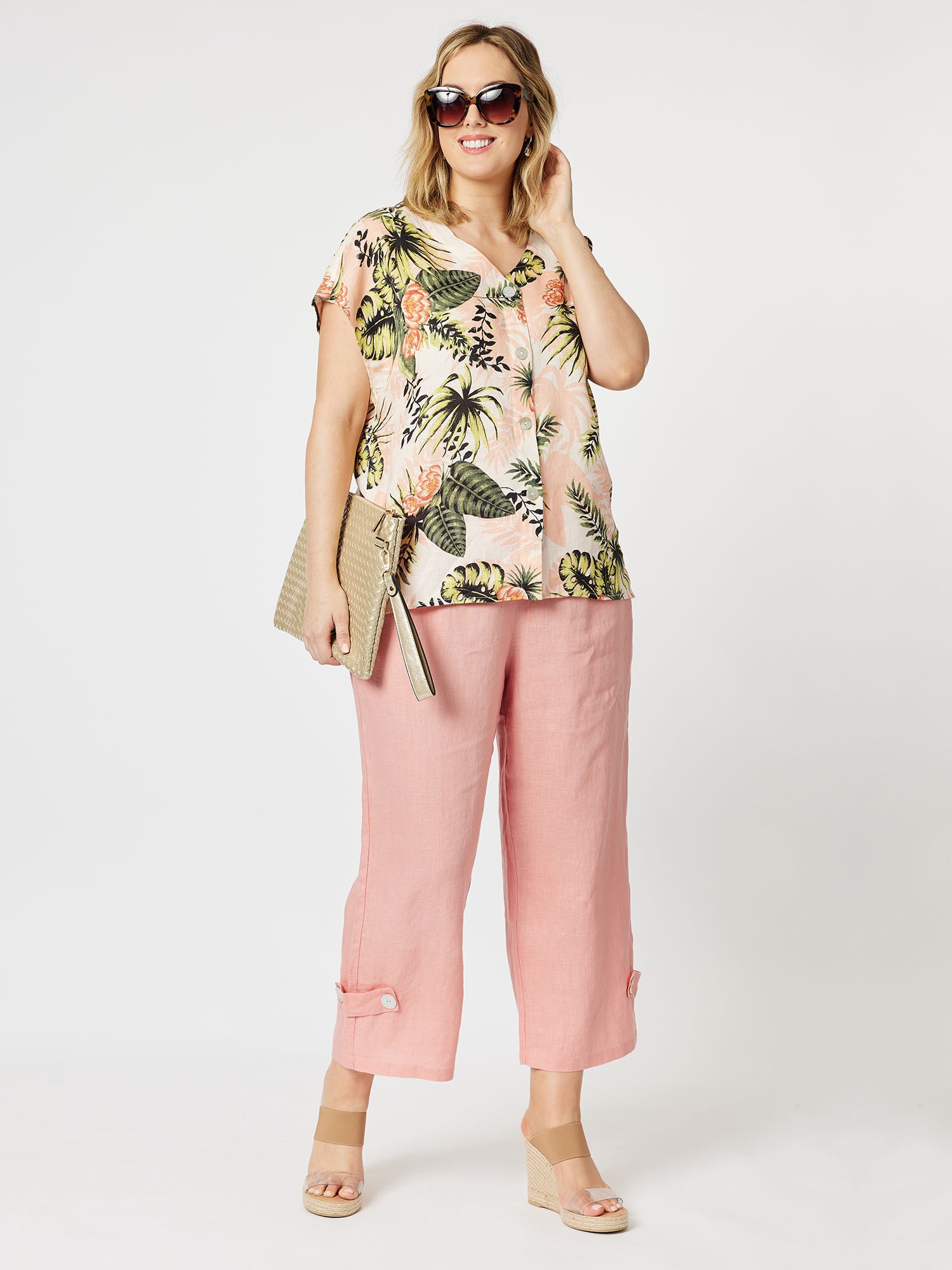 Tropical Print Linen Shirt