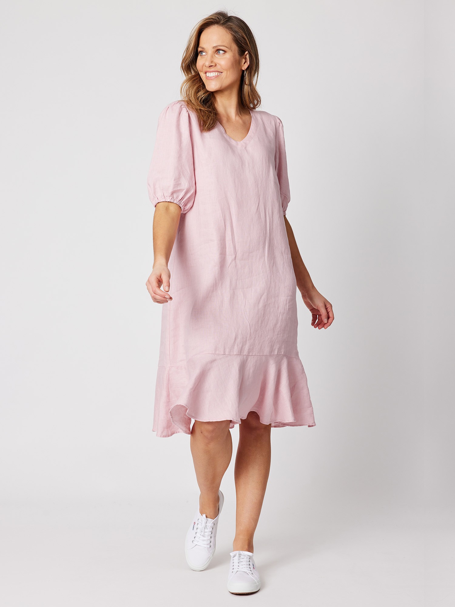 Flute Hem Linen Dress