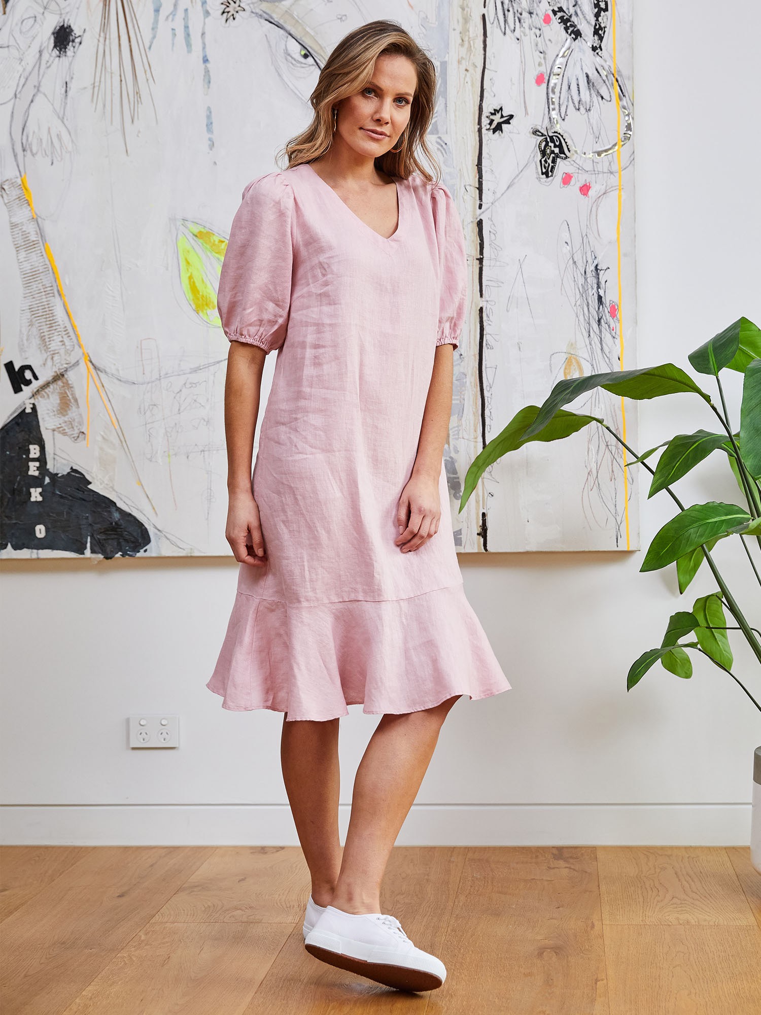 Flute Hem Linen Dress