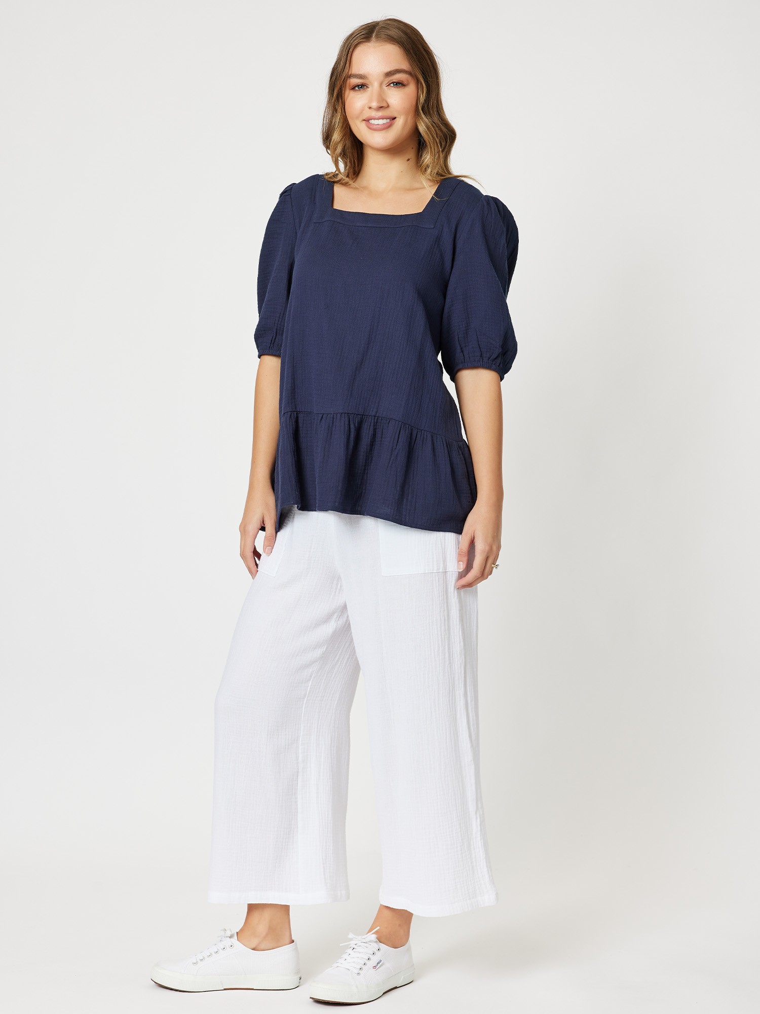 Square Neck Textured Cotton Top