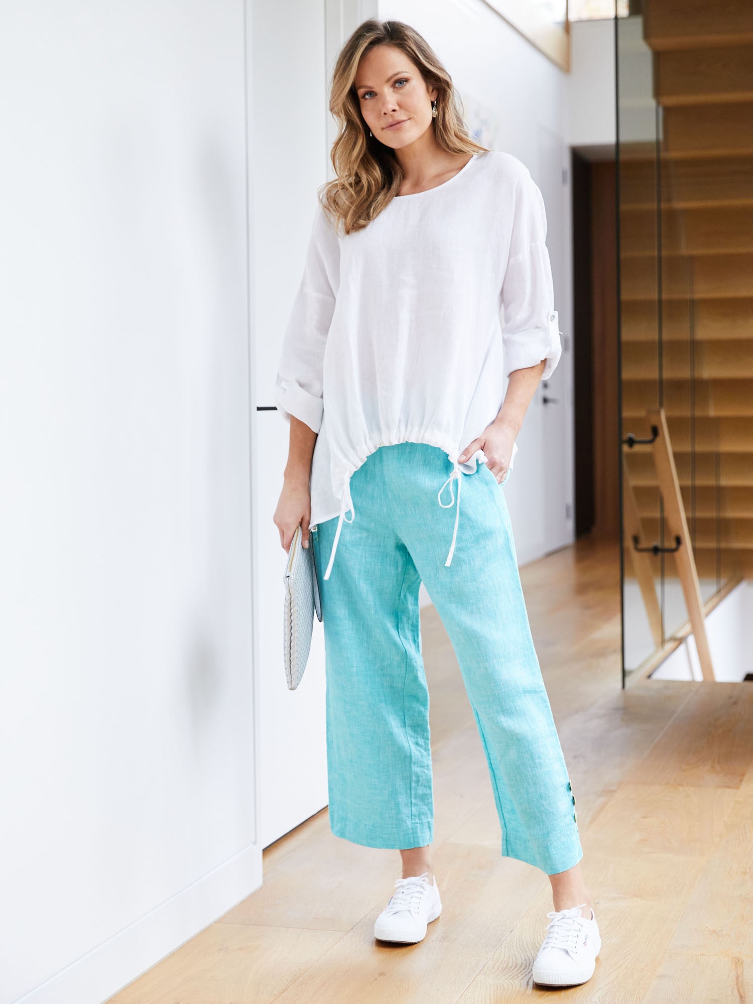 Drawstring Hem Linen Top