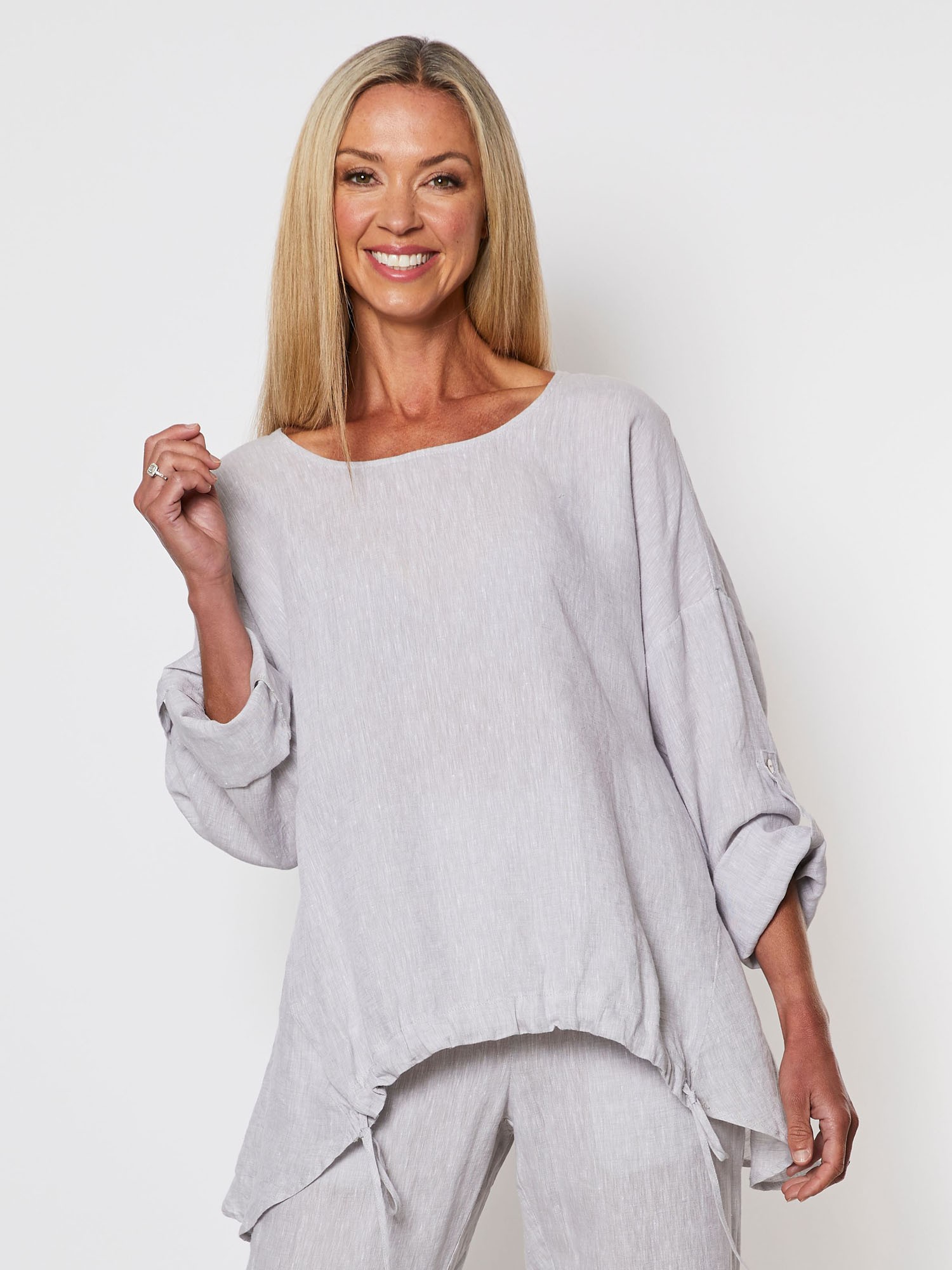 Drawstring Hem Linen Top