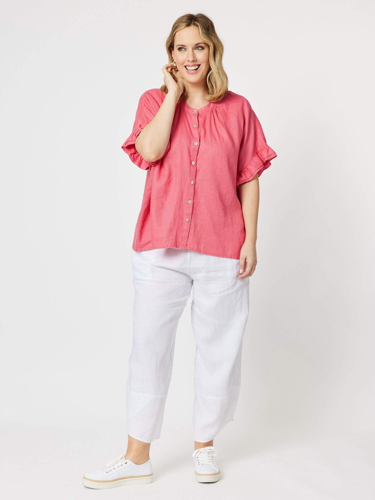 Frilled Sleeve Linen Top