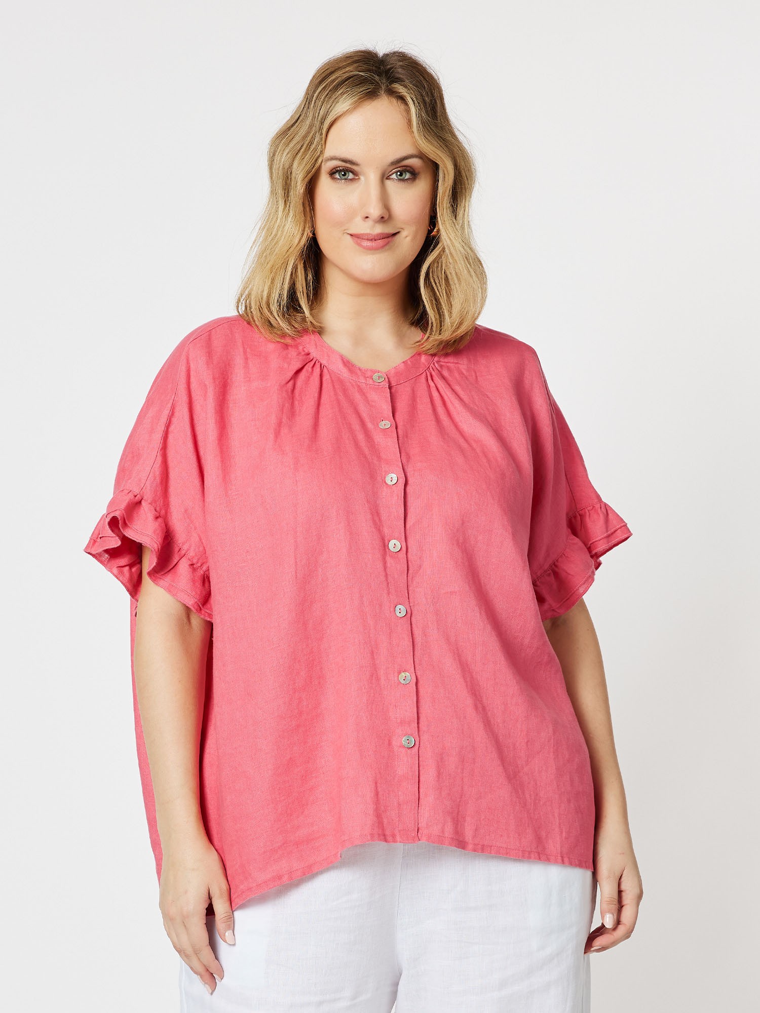 Frilled Sleeve Linen Top