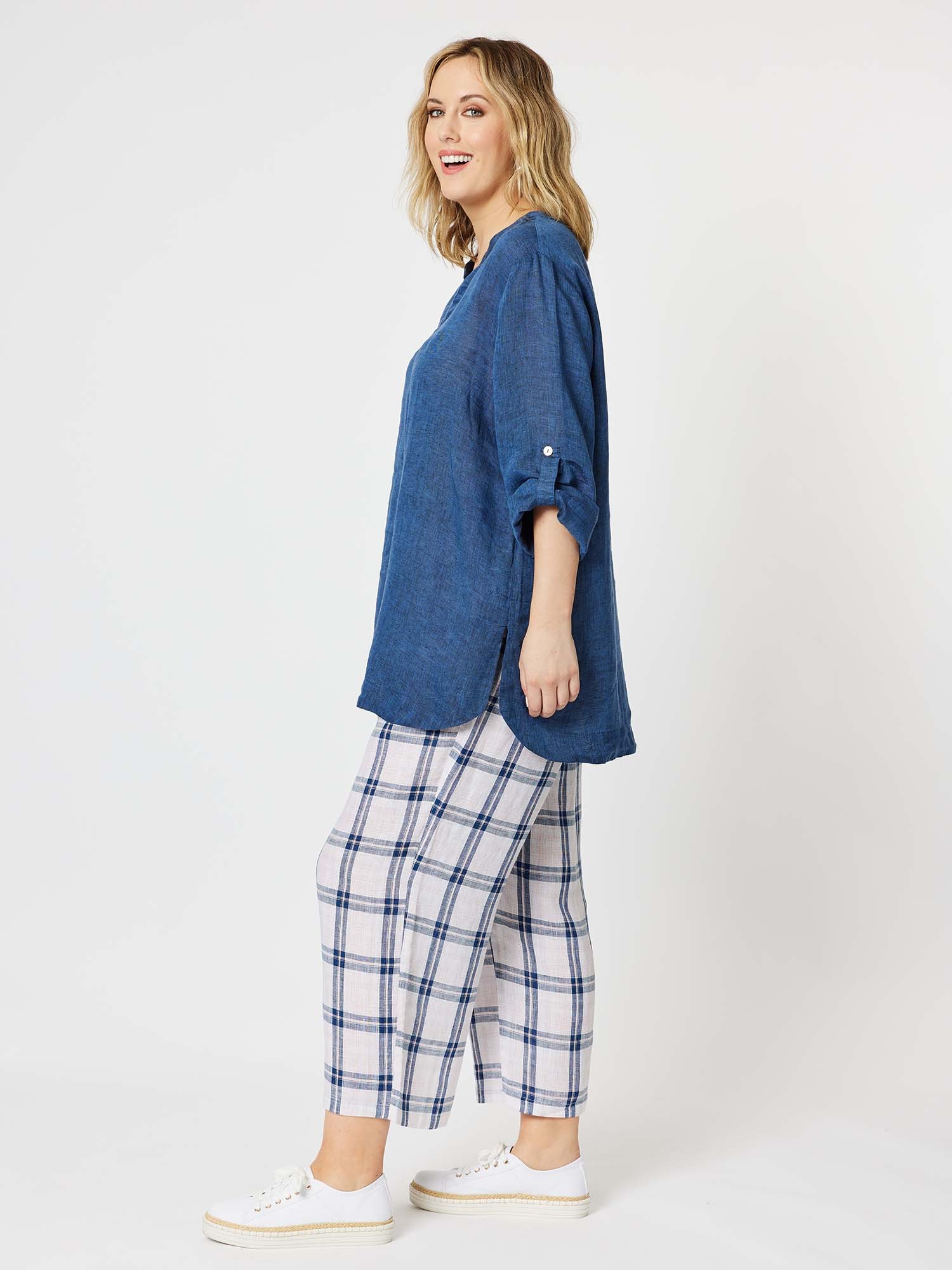 Check Linen Wide Leg Pant