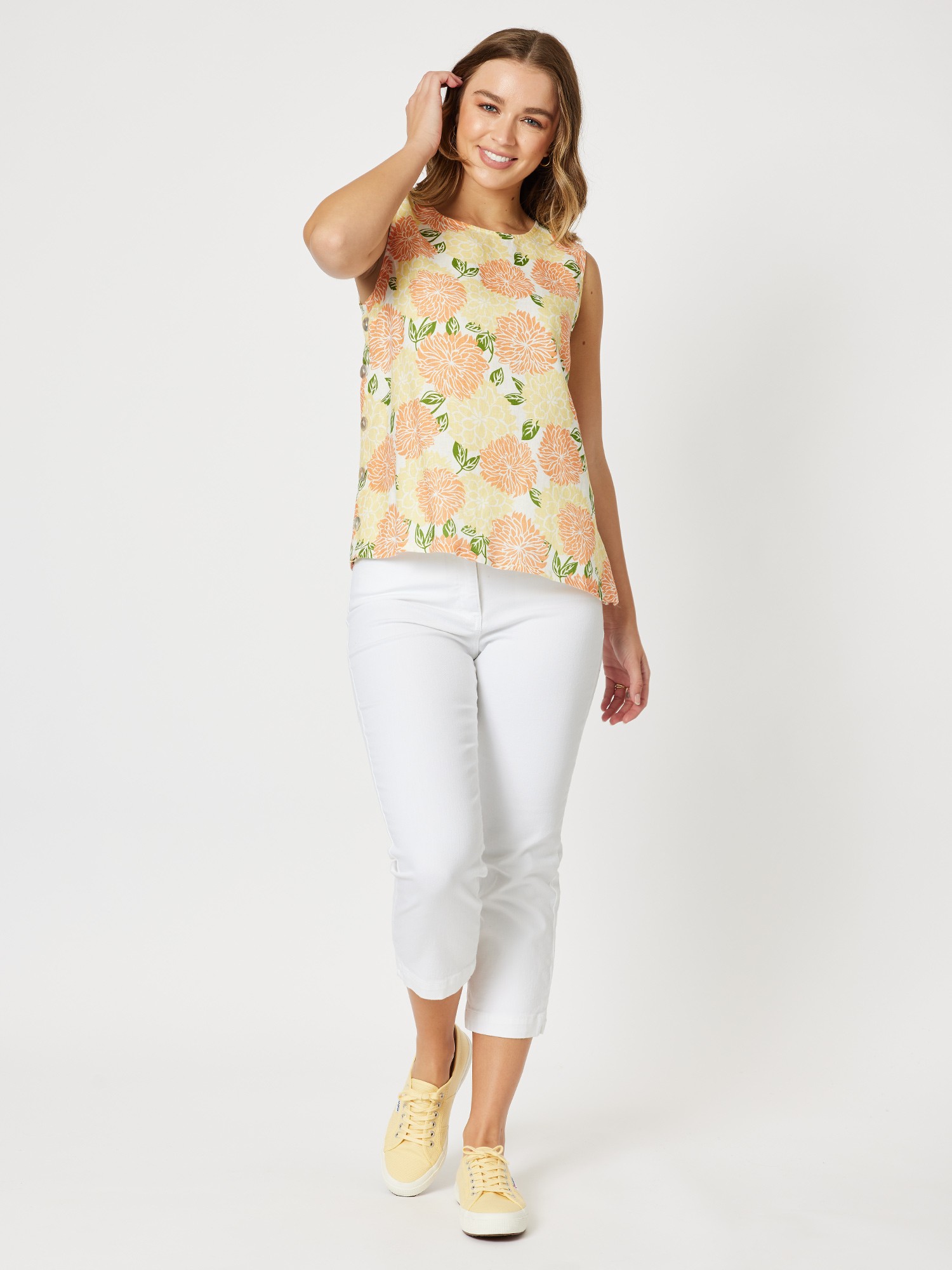 Citrus Print Linen Cami Top