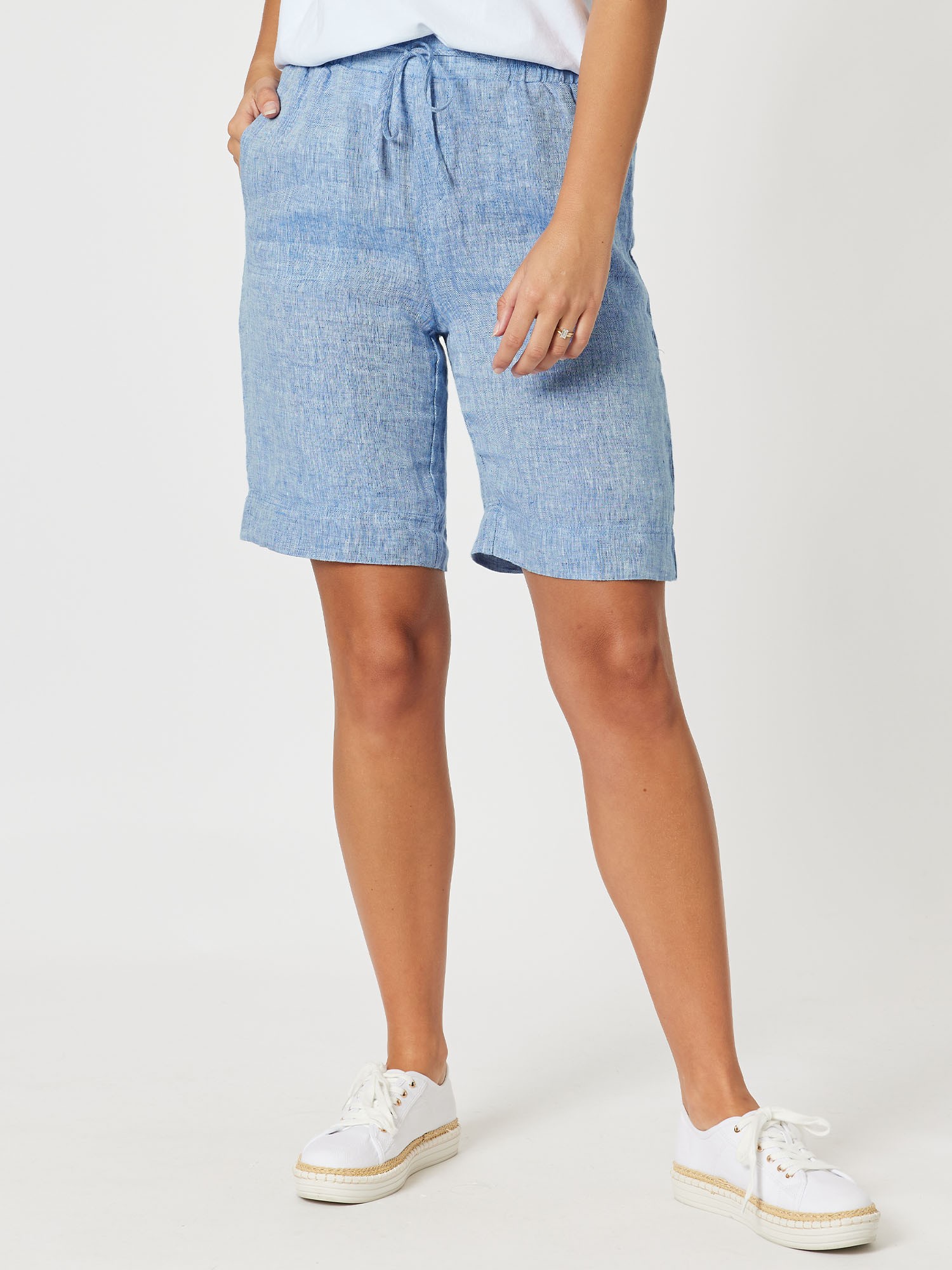 Blue Cross Dyed Linen Shorts