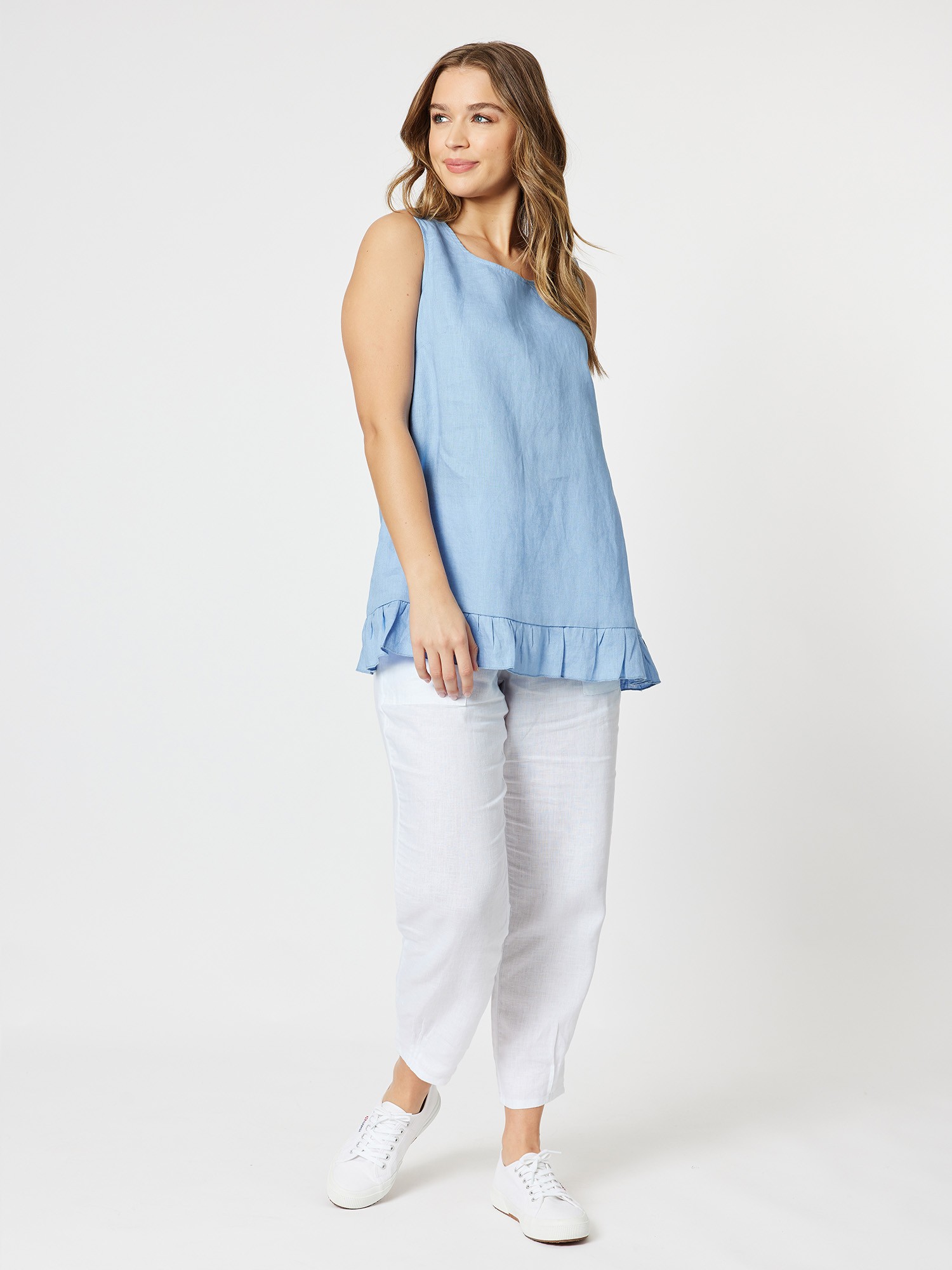 Ruffle Hem Linen Tank Top