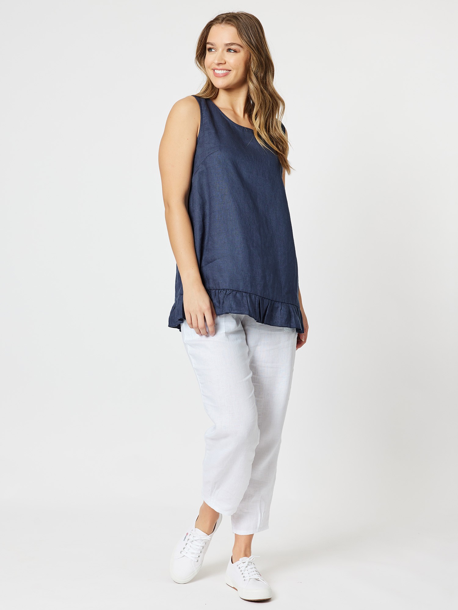 Ruffle Hem Linen Tank Top